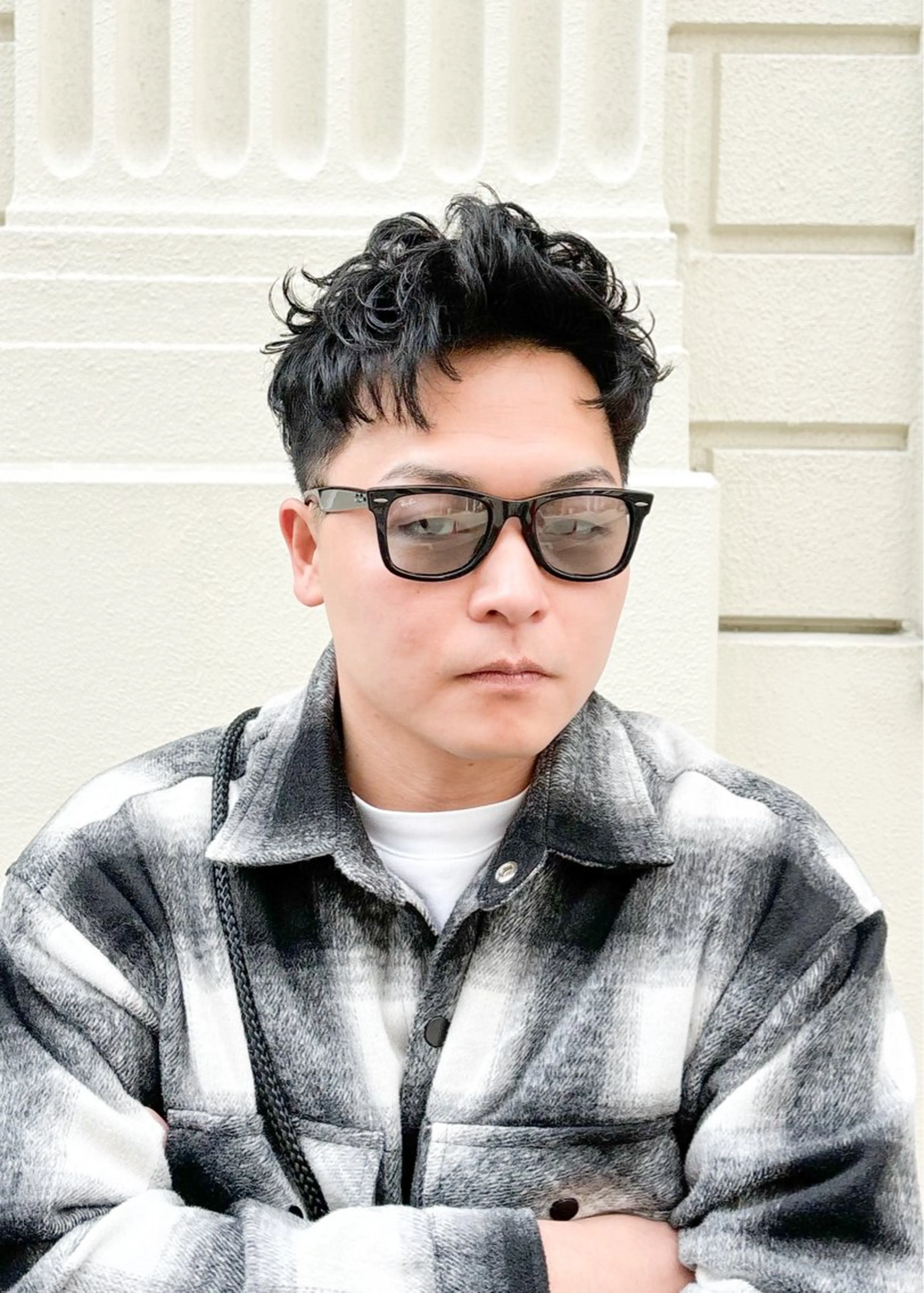 ショート メンズ アップバング メンズパーマ カット DAD　BARBERSHOP所属・三宮メンズカット ヨシイッキのヘアスタイル