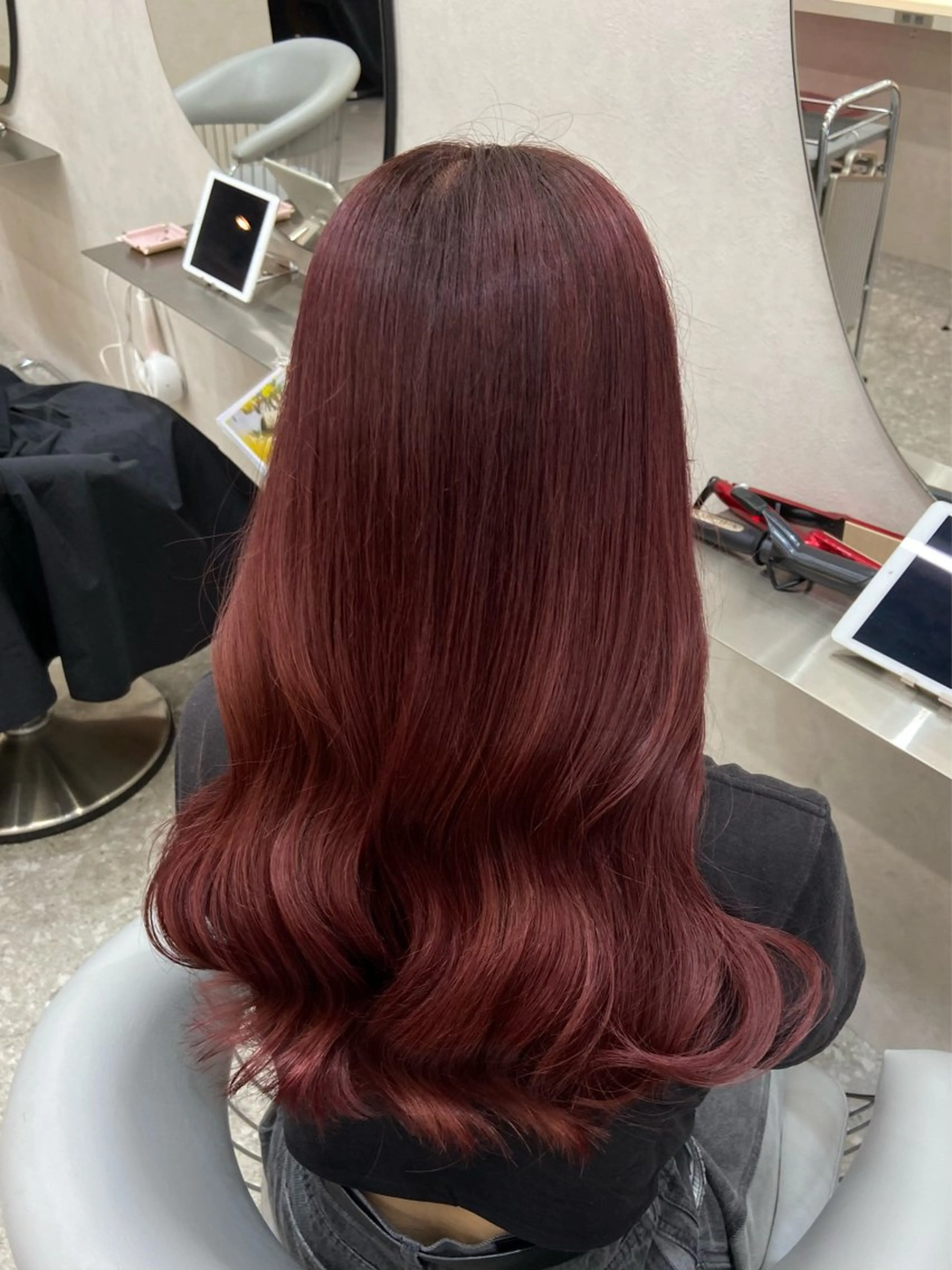 ロング カラー ブリーチ ダブルカラー ブリーチなしカラー ピンクカラー レッドカラー 新宿/韓国ヘア 中明度カラー/かやのヘアスタイル