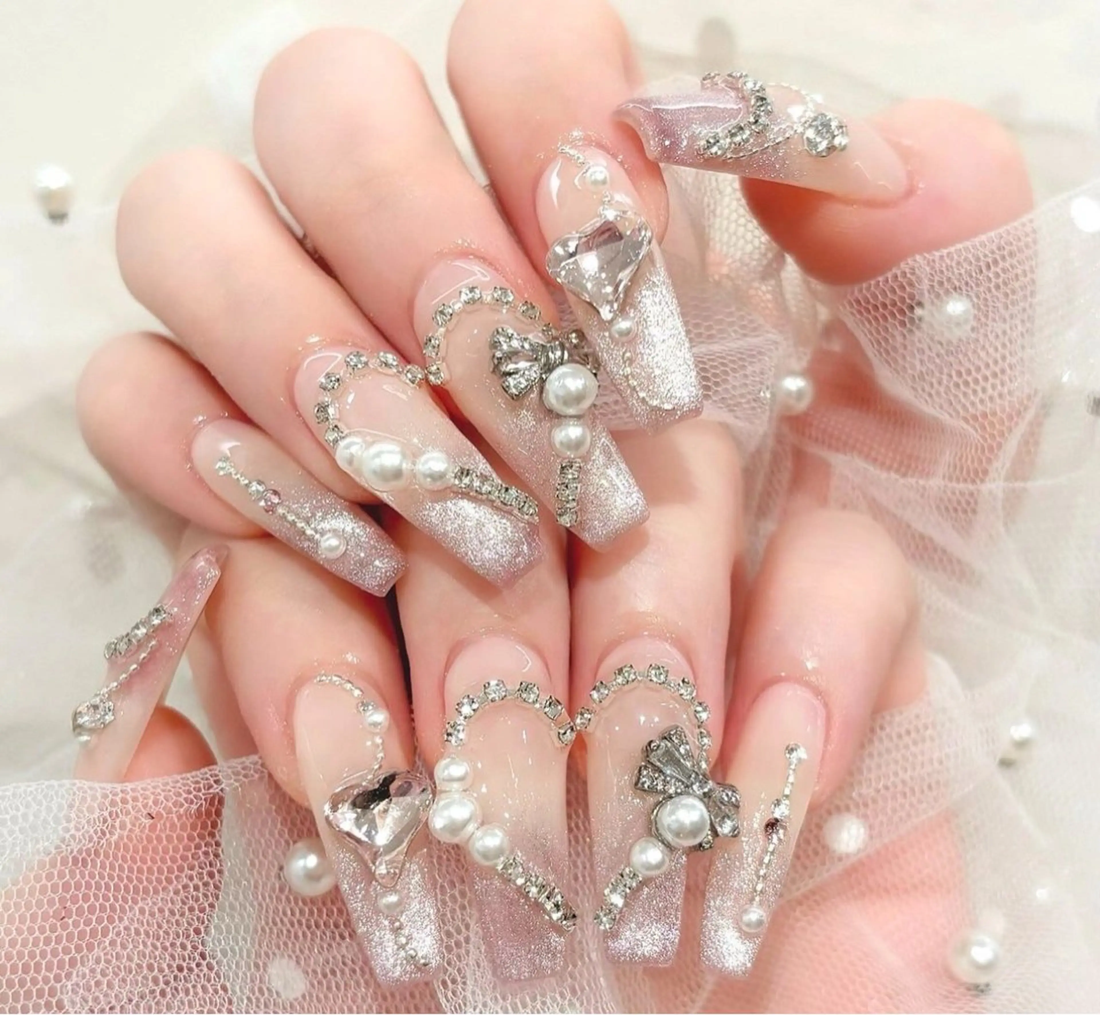 ネイル アートネイル オーロラネイル チークネイル フレンチネイル ガラスフレンチ ハンドネイル 🎀🎀YooLi Nail Salonのネイルデザイン