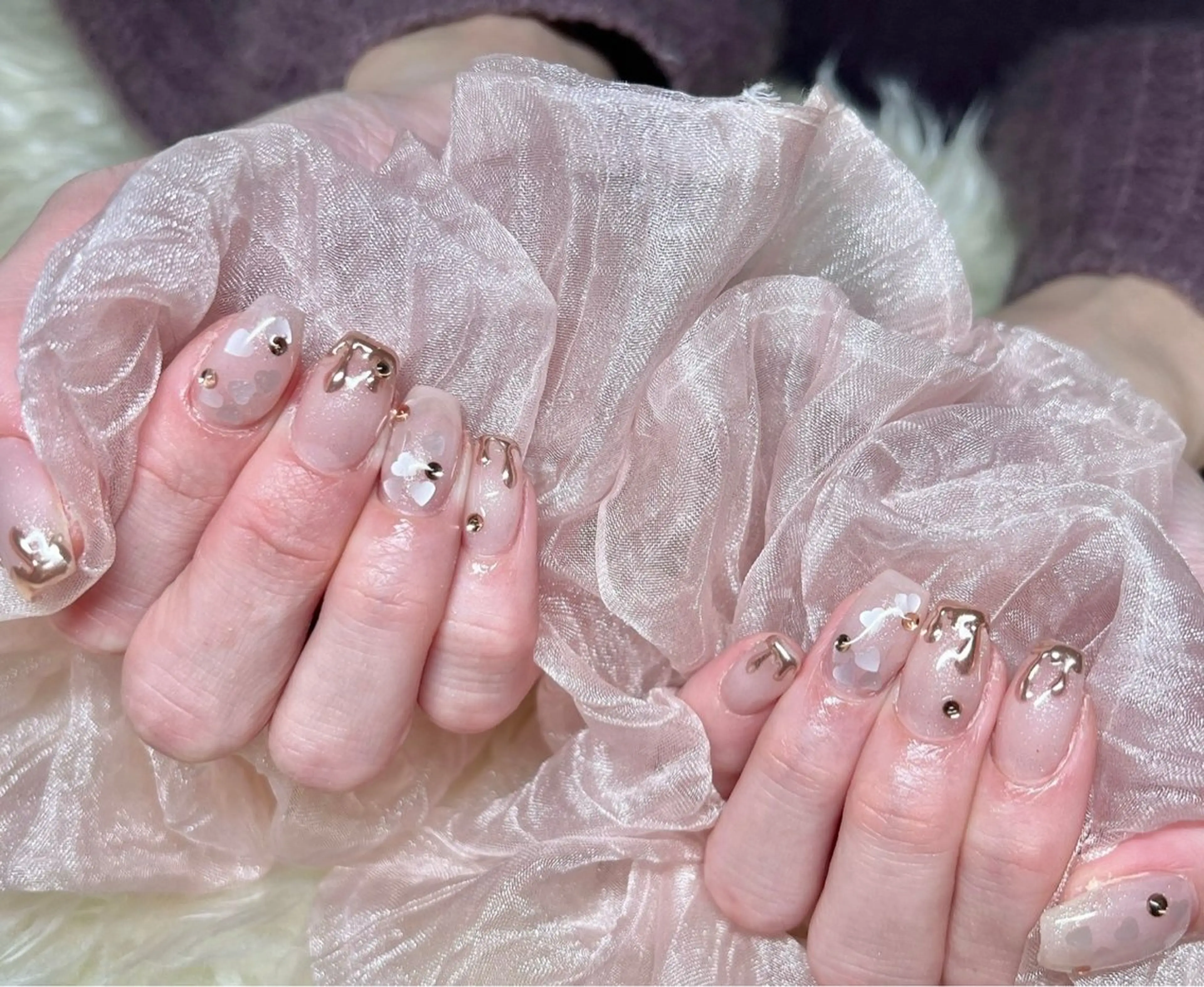 ネイル 長さ出し フレンチネイル ジェルネイル グラデーション ハート ハンドネイル Nail&eye Belire 新宿のネイルデザイン