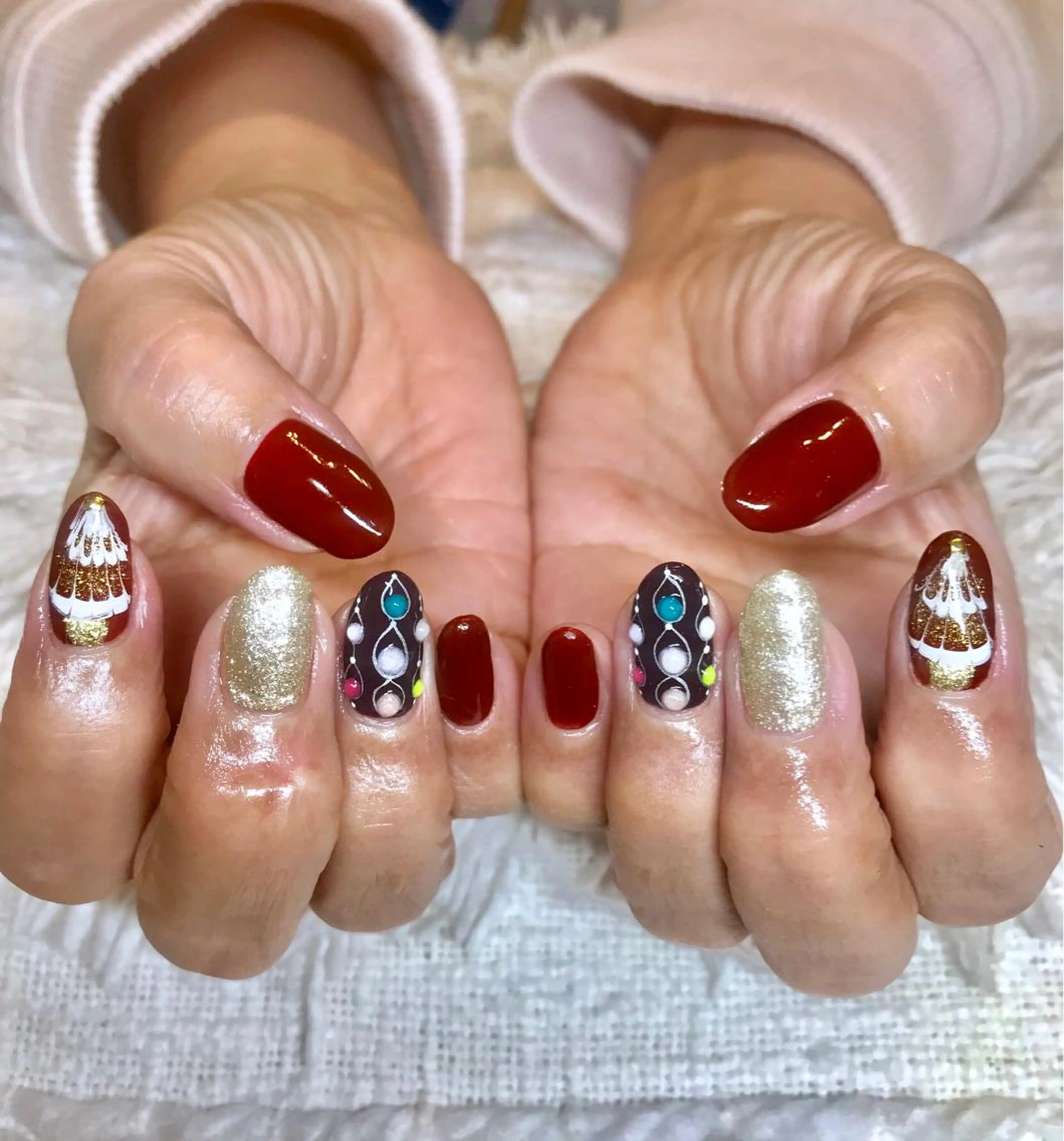 ミディアム パーマ ヘアアレンジ ネイル マツエク・マツパ クリスマス 冬ネイル クリスマス nail&eye Aoのマツエク・マツパデザイン