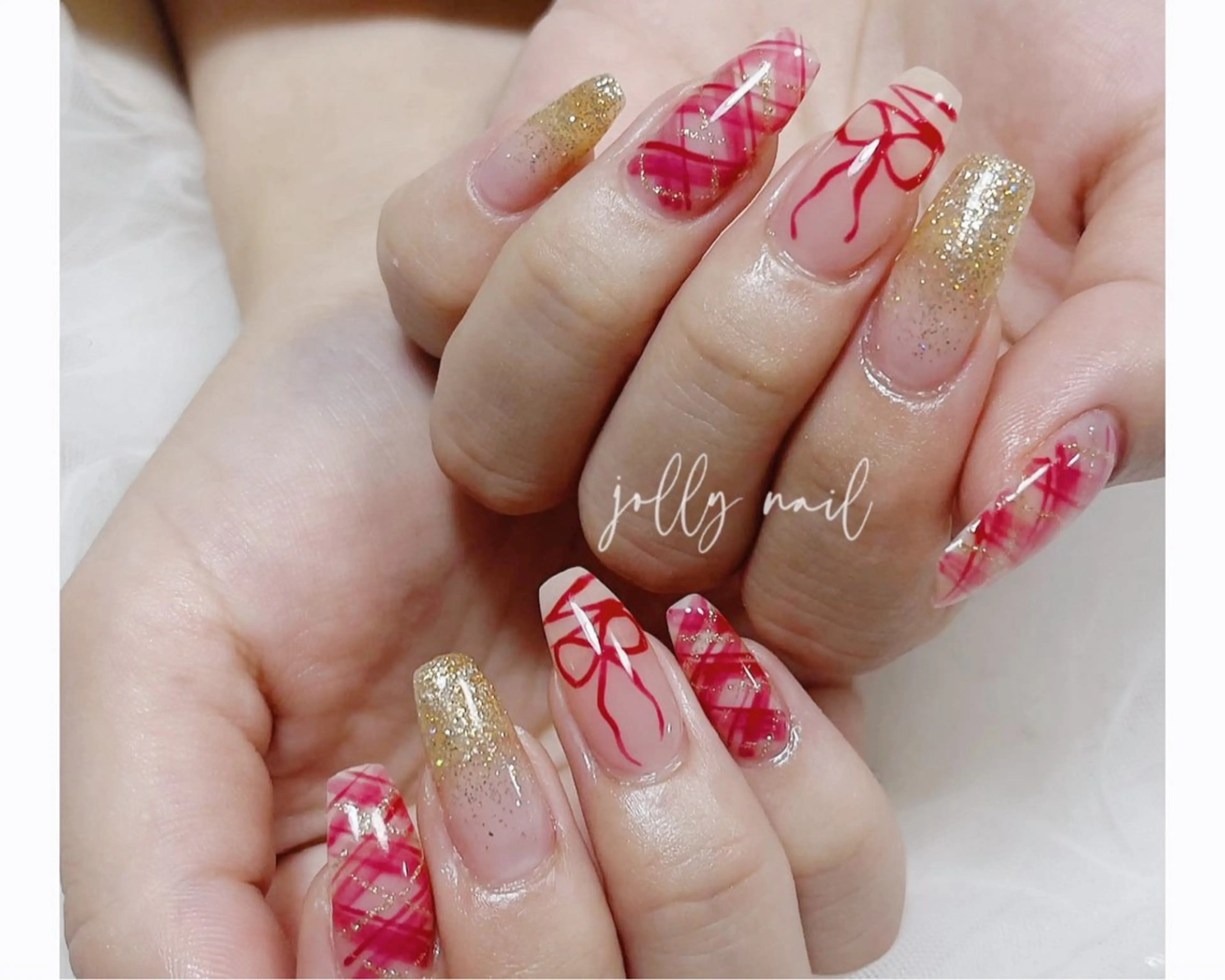 ネイル ハンドネイル Jolly チップ長さだしのネイルデザイン