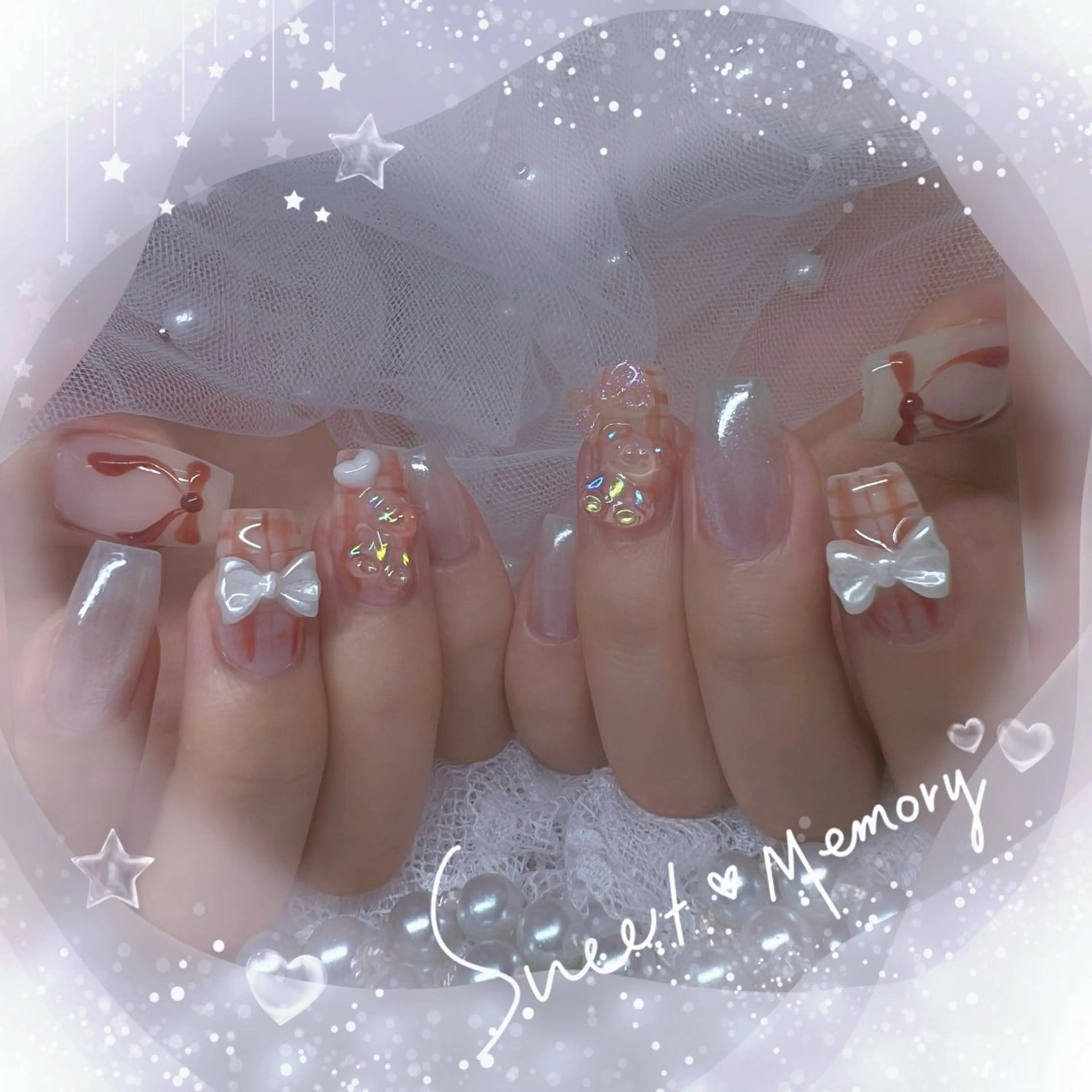 ネイル チークネイル フレンチネイル ガーリー ガラスフレンチ グラデーション ハンドネイル Chill Nailsalonのネイルデザイン
