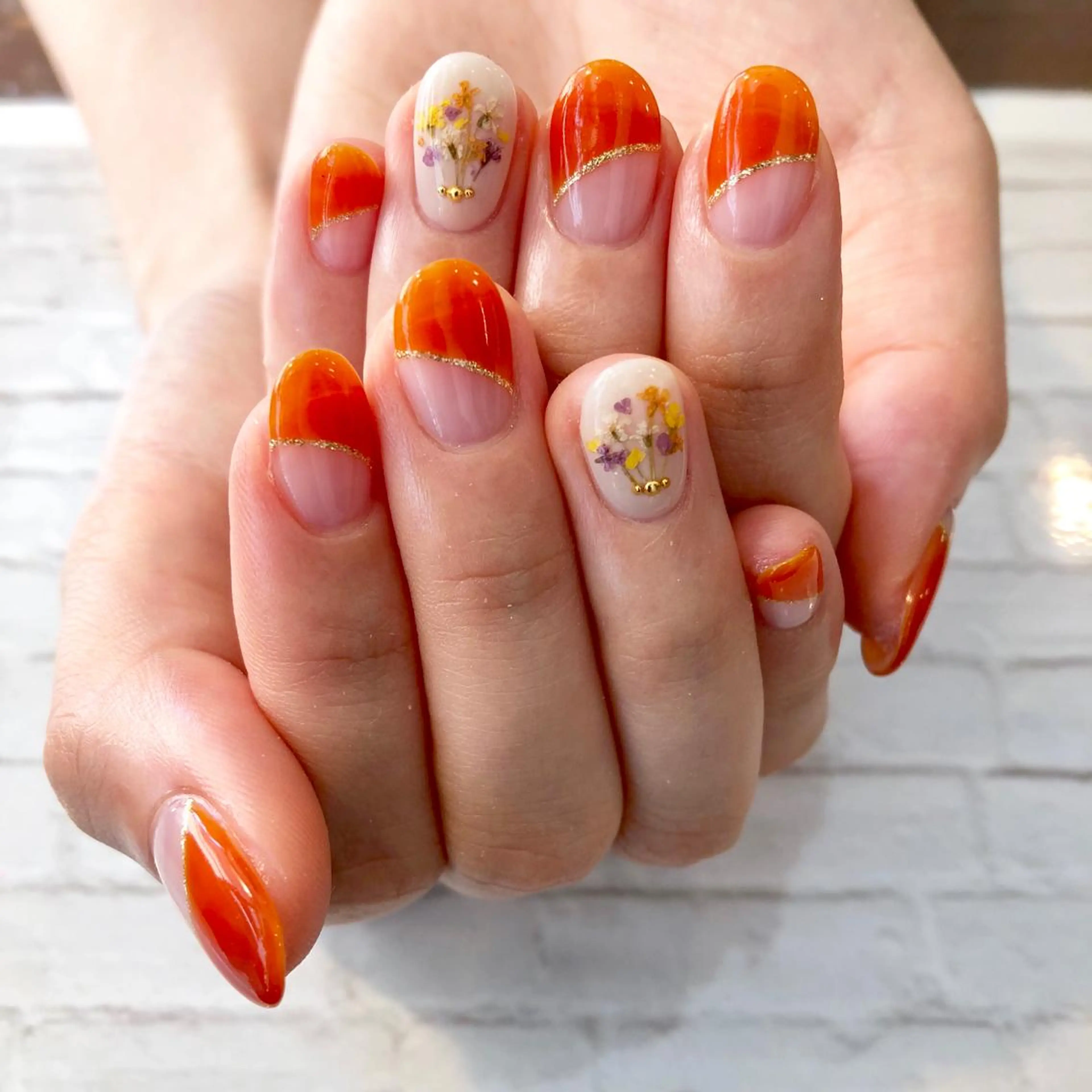 ネイル アートネイル オレンジ shelf所属・shelf ⭐︎のネイルデザイン