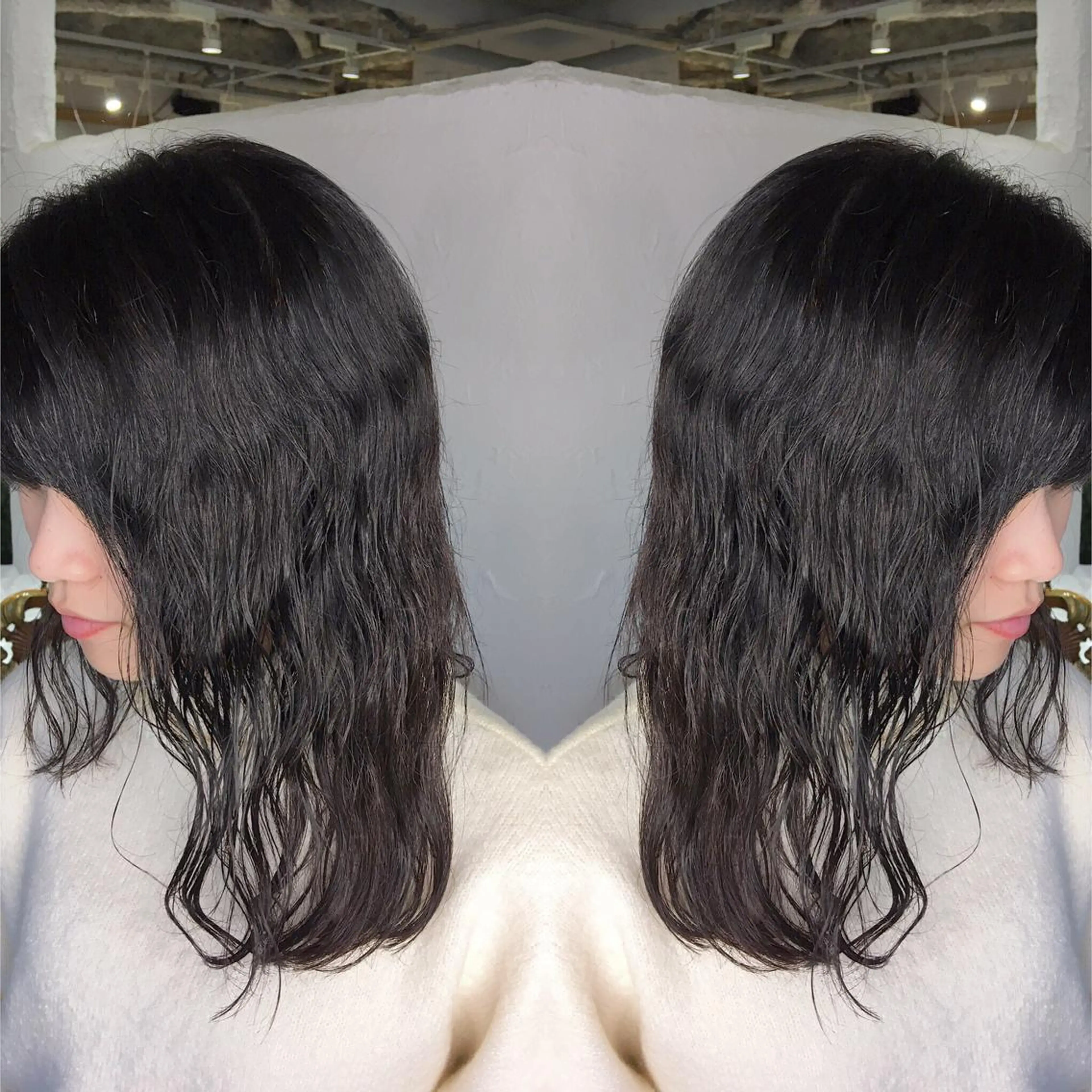 セミロング カラー パーマ セミロングパーマ グレージュ エグチ アキラのヘアスタイル