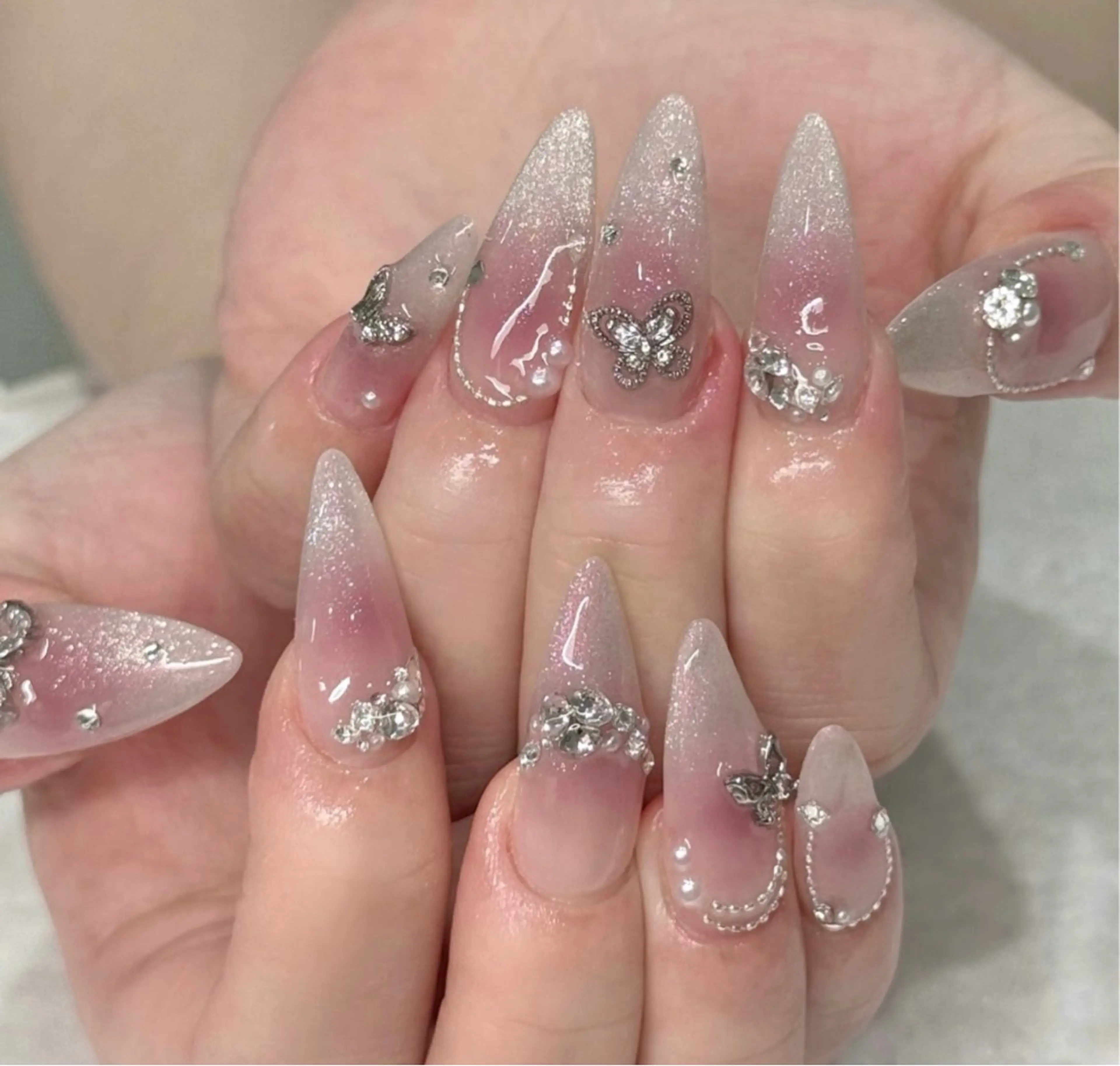 ネイル オーロラネイル ブルー チークネイル フットネイル フレンチネイル ハンドネイル REI レイのネイルデザイン