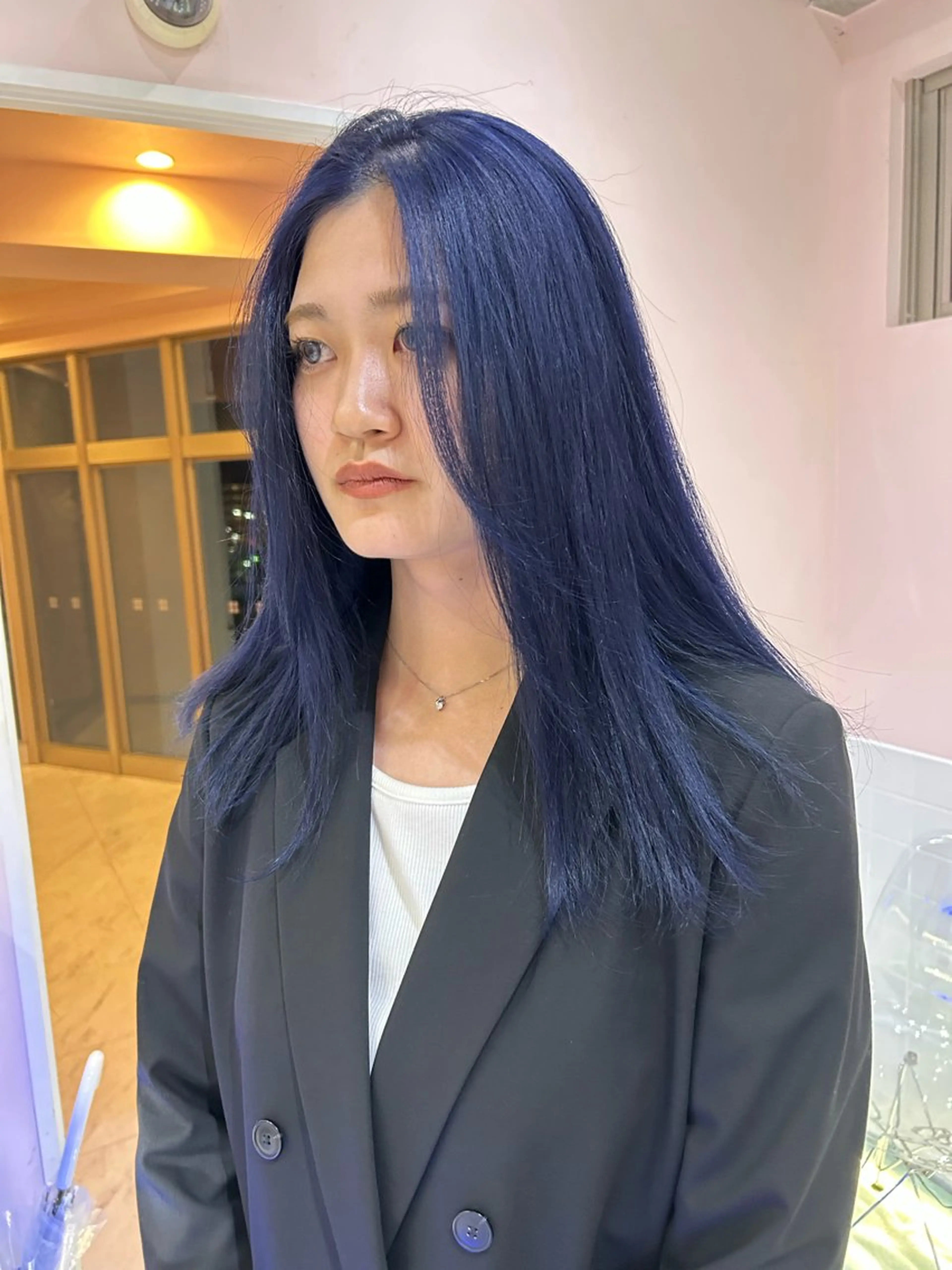 ロング カラー ブリーチ ブルーカラー ネイビーカラー ヘアカラー トリートメント ブリーチ/ハイトーン 🌏💊RAINEのヘアスタイル