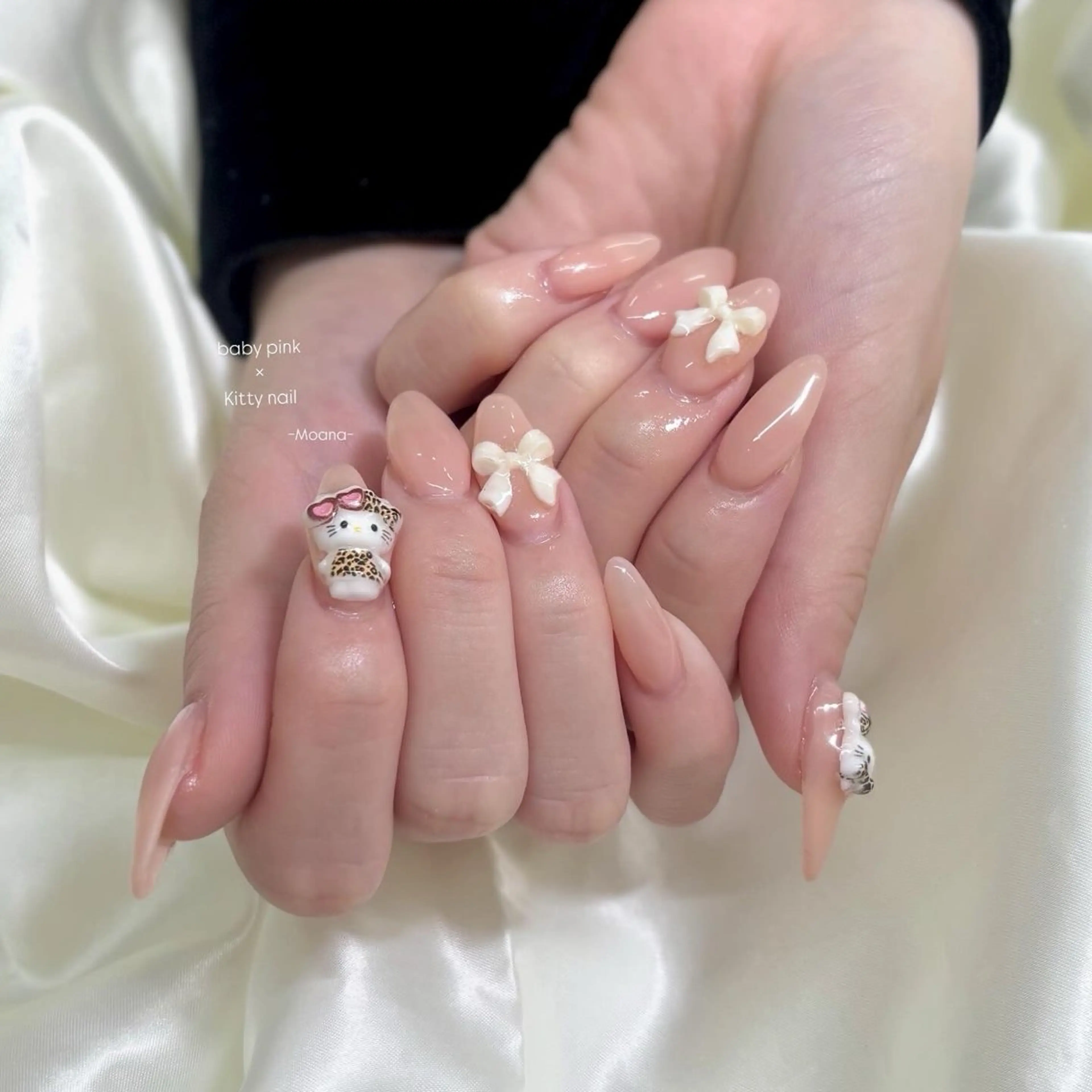 ネイル 韓国ネイル ワンカラーネイル ピンク リボン ハンドネイル Moana nail Hiyoriのネイルデザイン