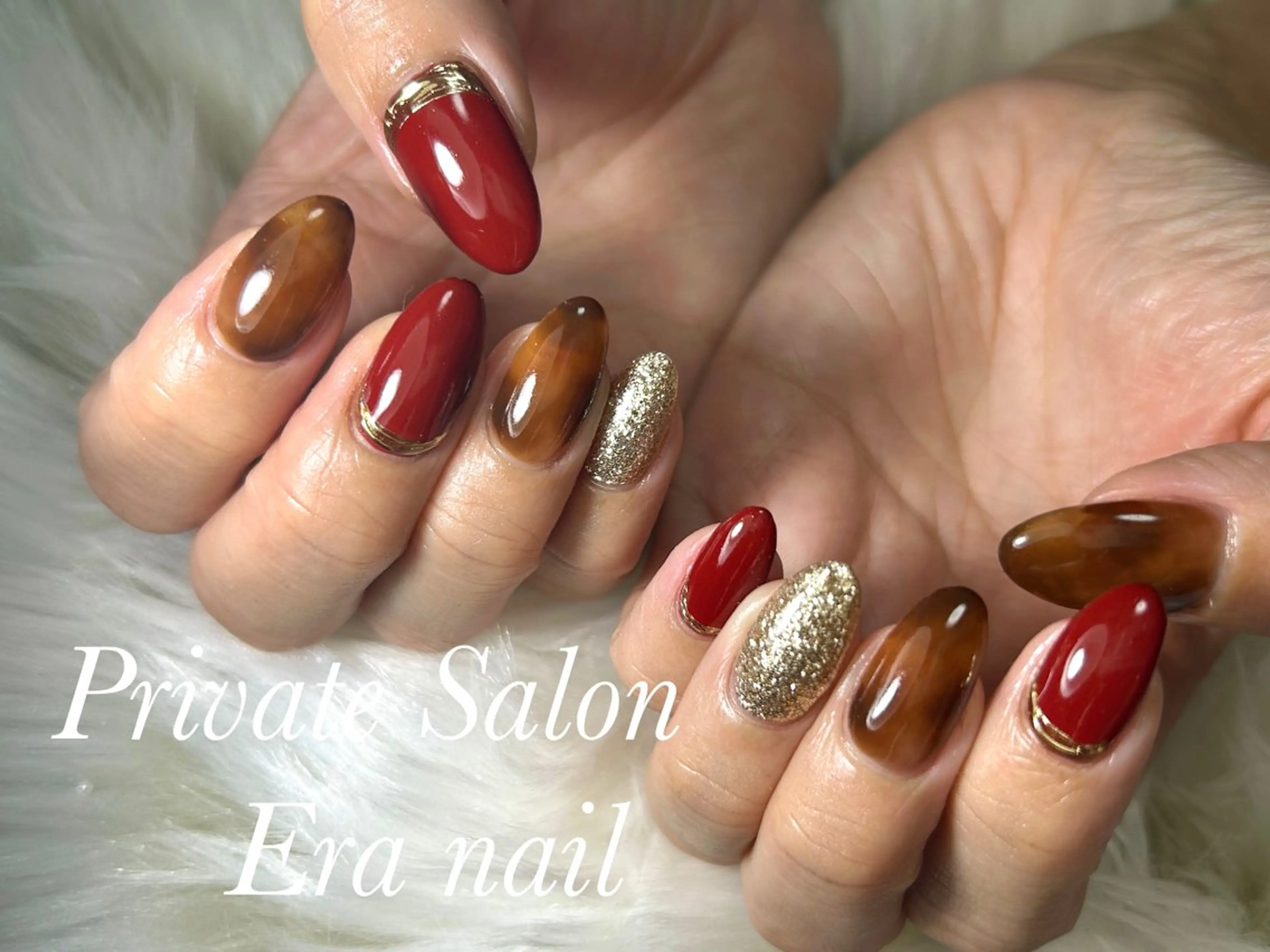 ネイル べっ甲ネイル ボルドー Era nailのネイルデザイン