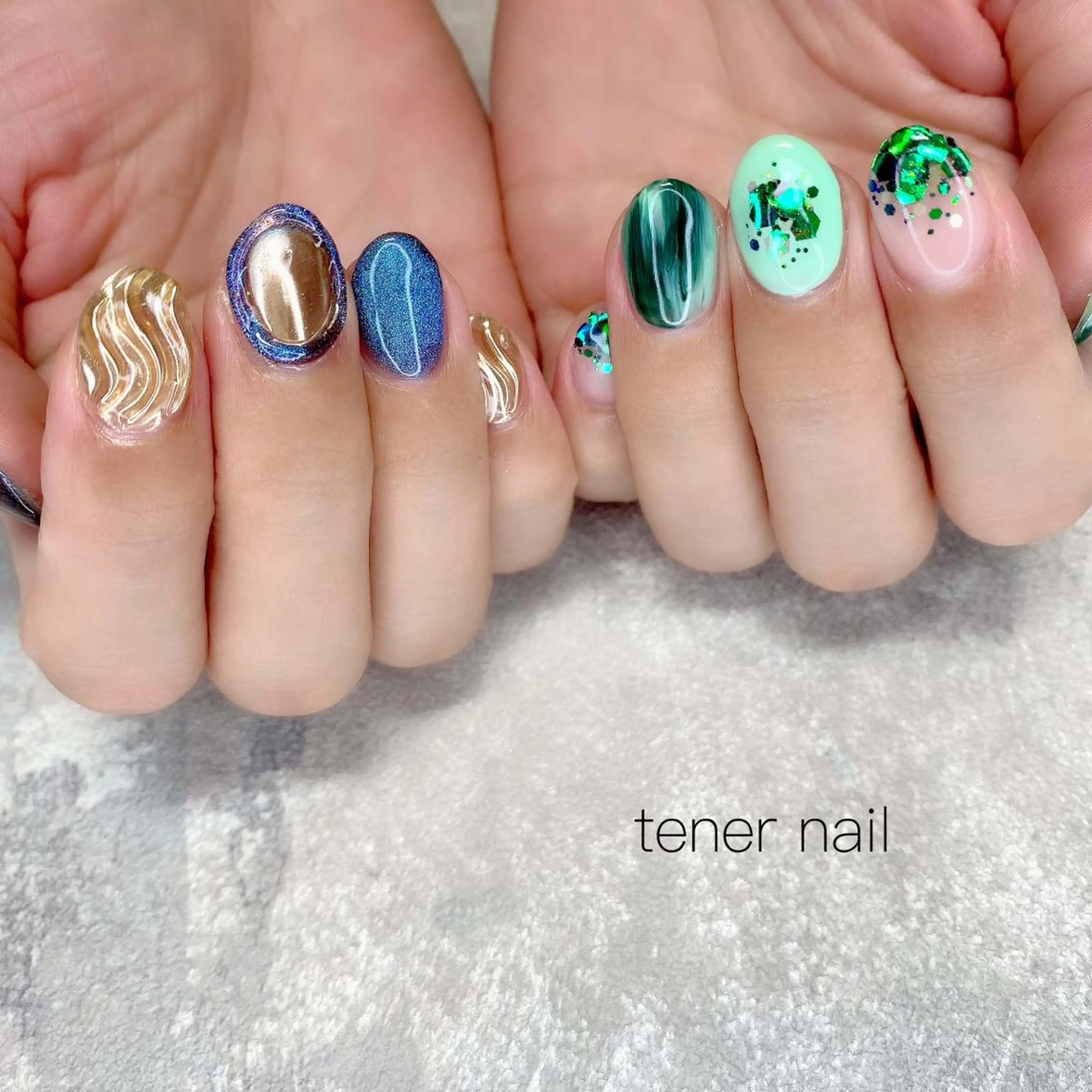 ネイル ブルー グリーン tener  nail  テネルネイル所属・テネルネイル tener nailのネイルデザイン