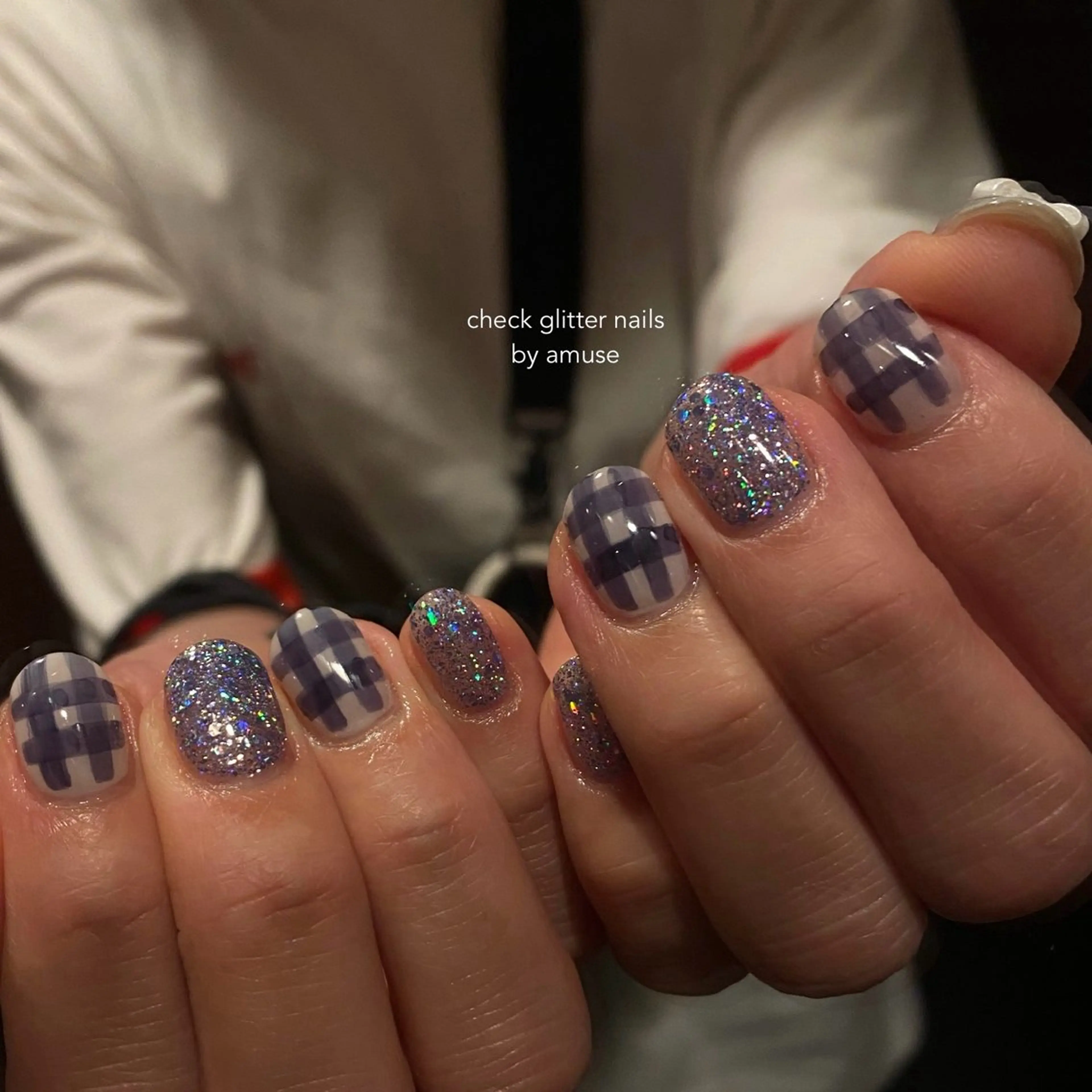 ネイル ブルー フラッシュネイル ラメ(グリッター) 夏ネイル amuse 手書きニュアンスのネイルデザイン