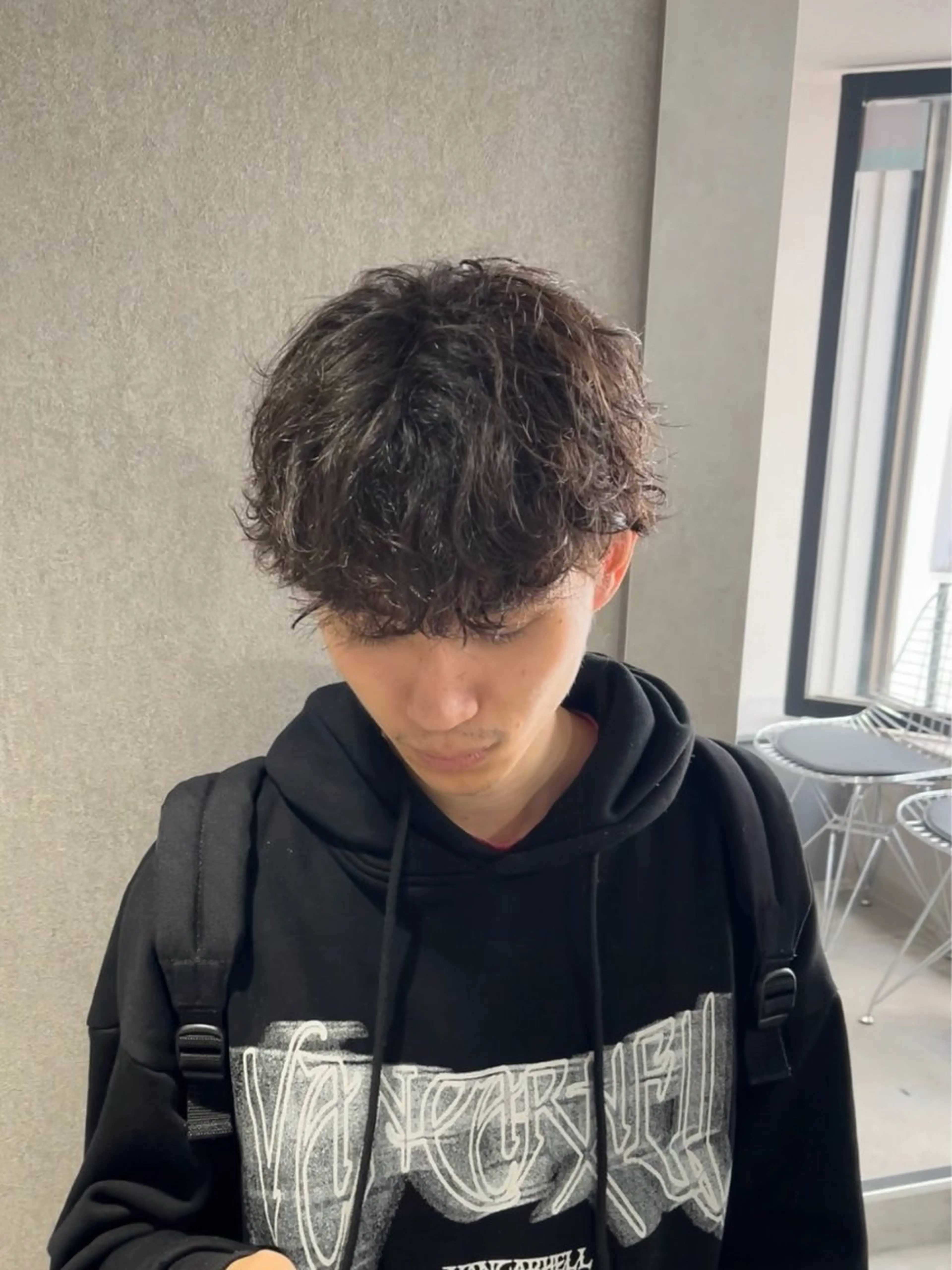 ショート カラー パーマ メンズ メンズパーマ カット パーマ 【シャドウパーマ センターパート】義心のヘアスタイル