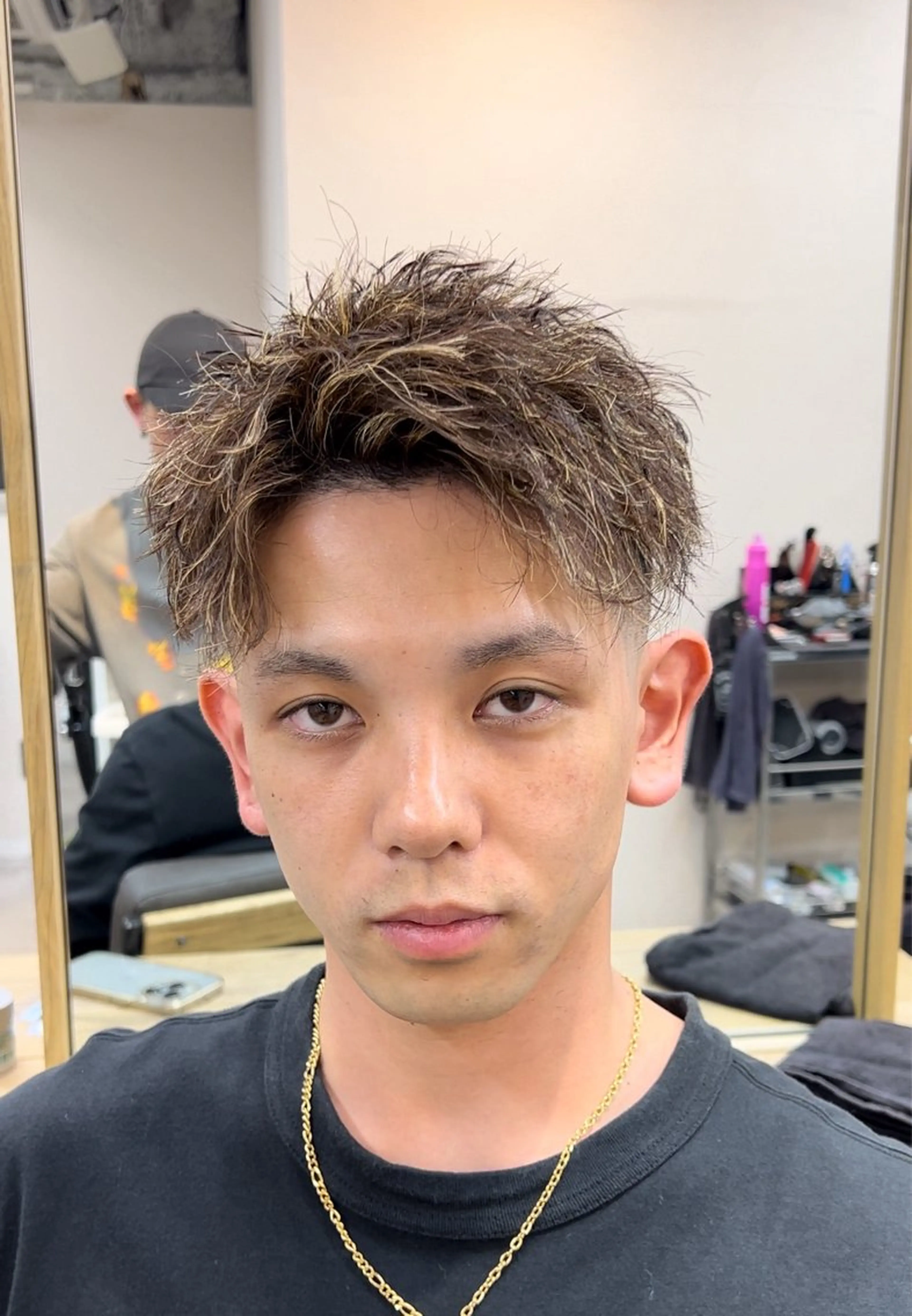 ショート カラー パーマ メンズ メンズメッシュ ブラウンカラー メッシュ DIECE  SHIBUYA所属・小野寺 彗人のヘアスタイル