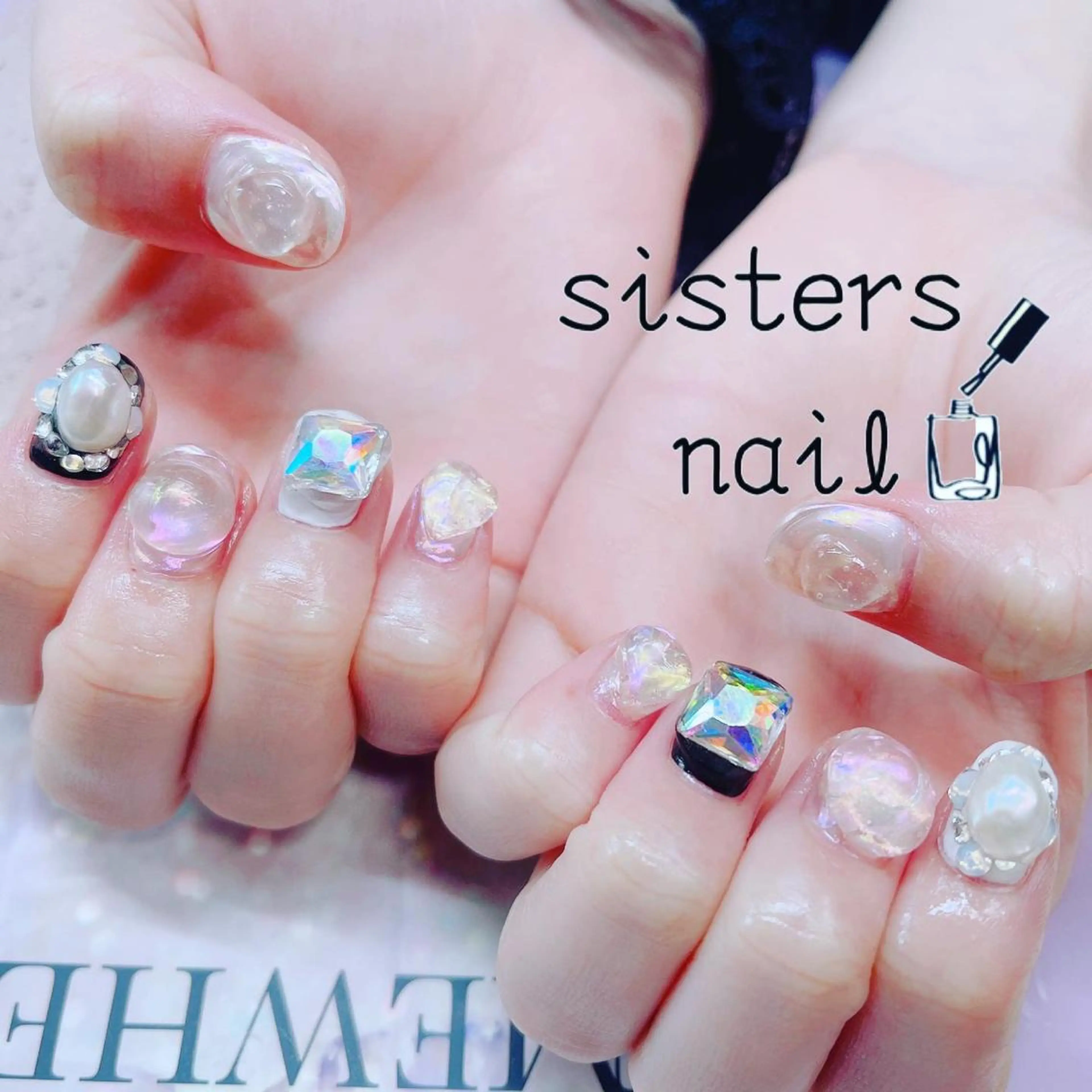ネイル アートネイル オーロラネイル ハート 氷ネイル・うるうるネイル キラキラネイル ハンドネイル ハンドケア sisters nail.fのネイルデザイン