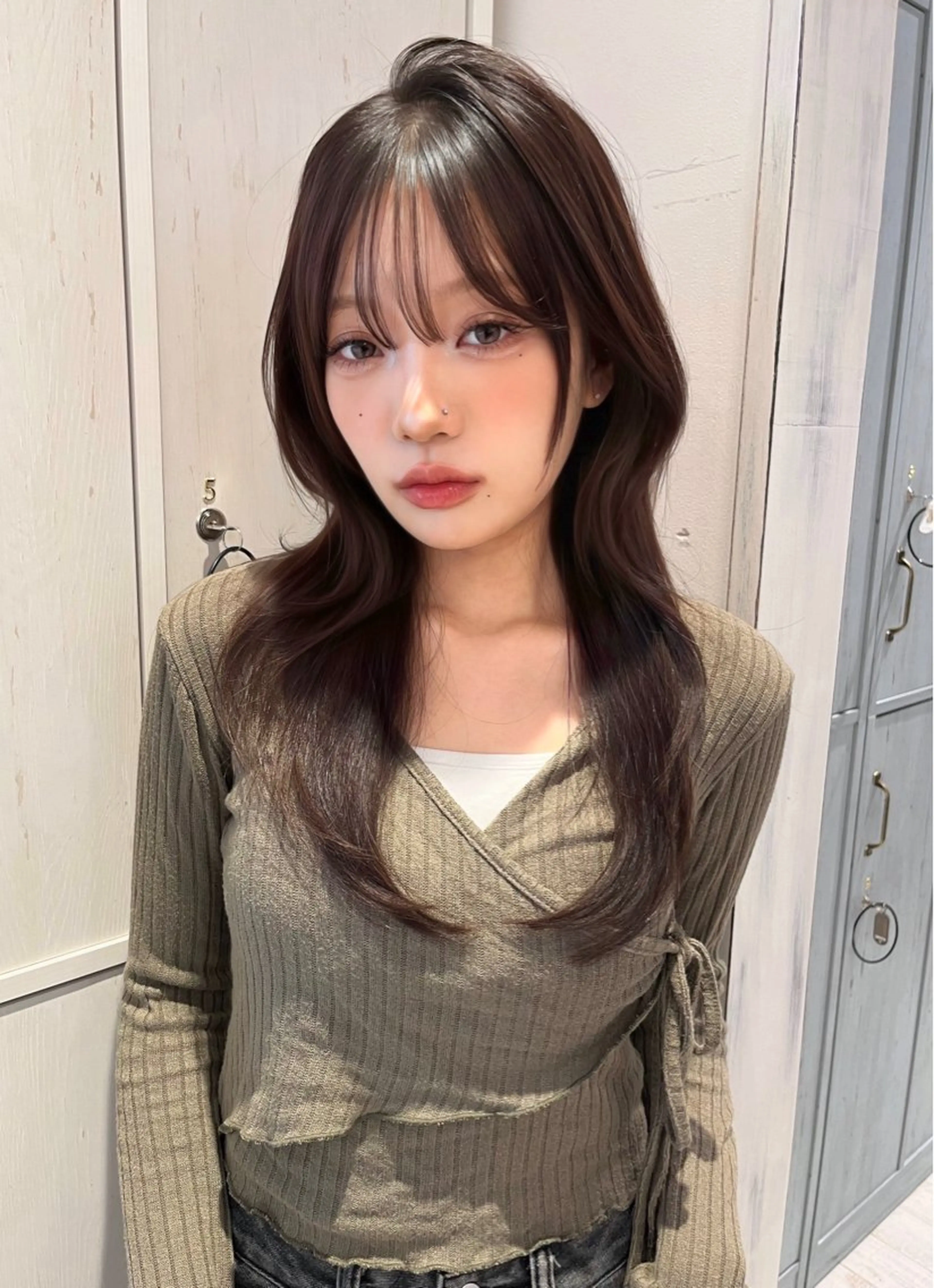 ロング カラー ブラウンカラー マロンブラウン 韓国風ヘア レイヤーカット カット ヘアカラー 【韓国ヘア×透明感 カラー】笹谷 莉未のヘアスタイル