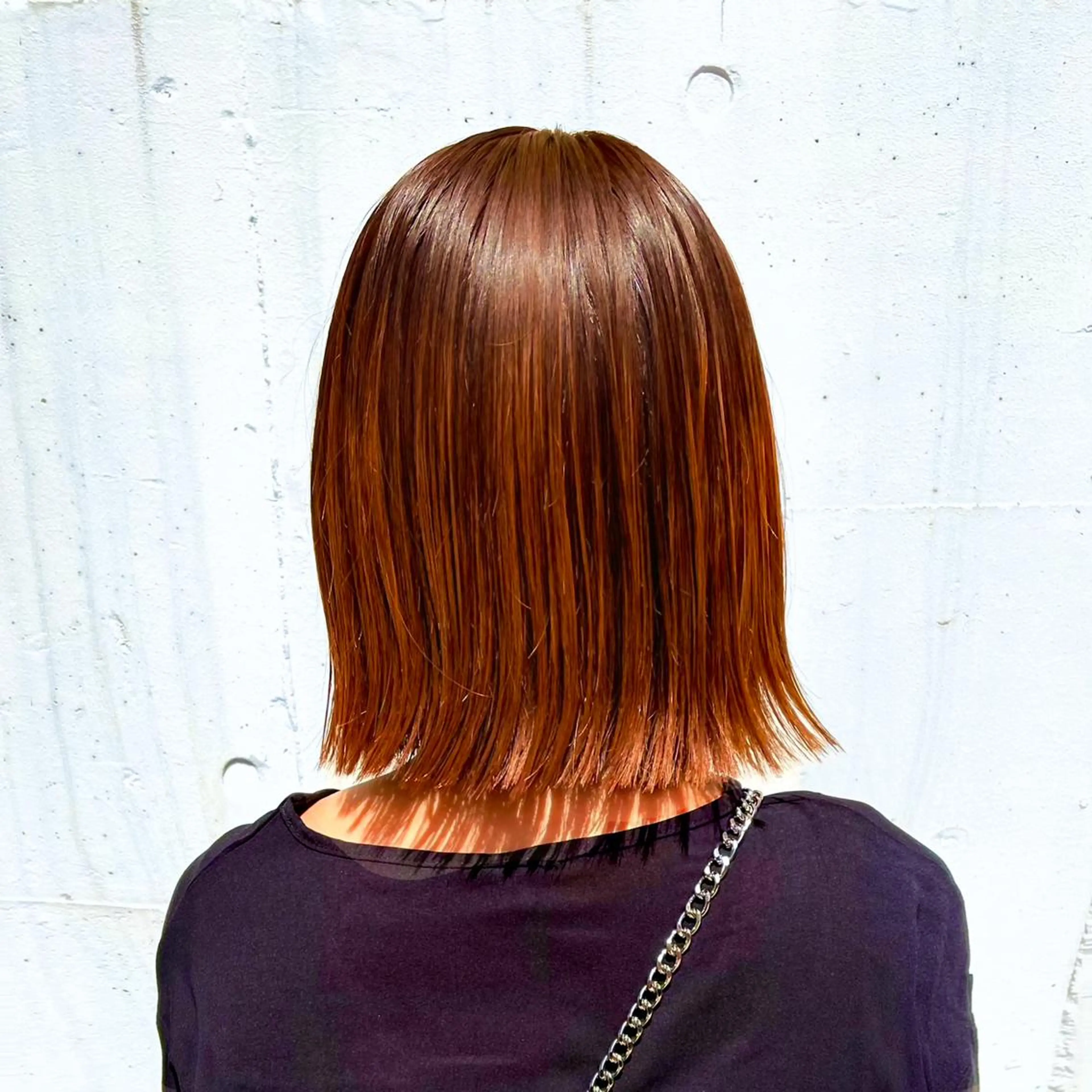 ミディアム カラー 切りっぱなしボブ オレンジ ボブ 泉 堅也のヘアスタイル