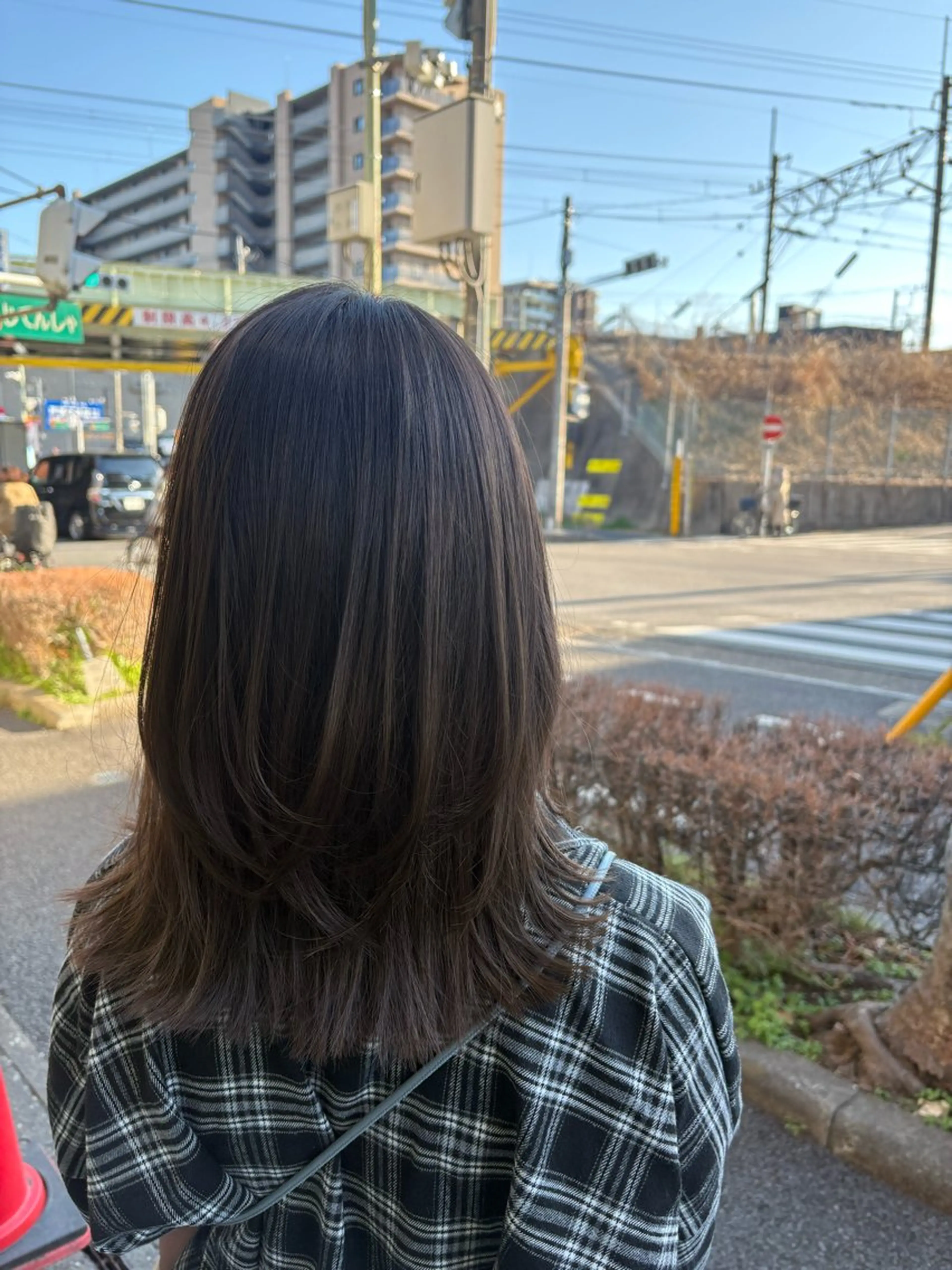 ミディアム カラー ミディアムレイヤー グレージュ レイヤーカット カット ヘアカラー トリートメント ナルミ ケイスケのヘアスタイル