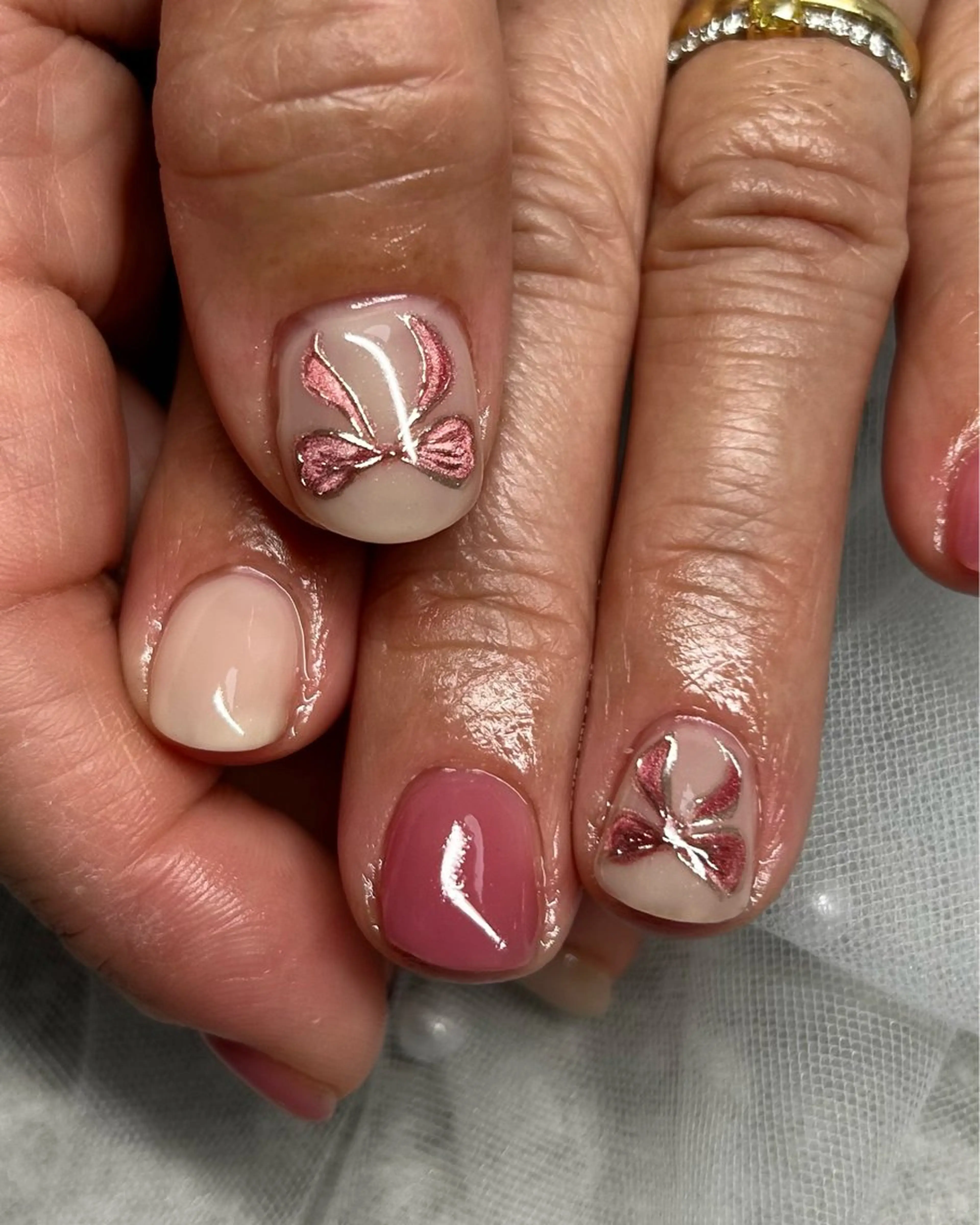 ネイル アートネイル マグネットネイル リボン ハンドネイル ten nail salon　かえでのネイルデザイン