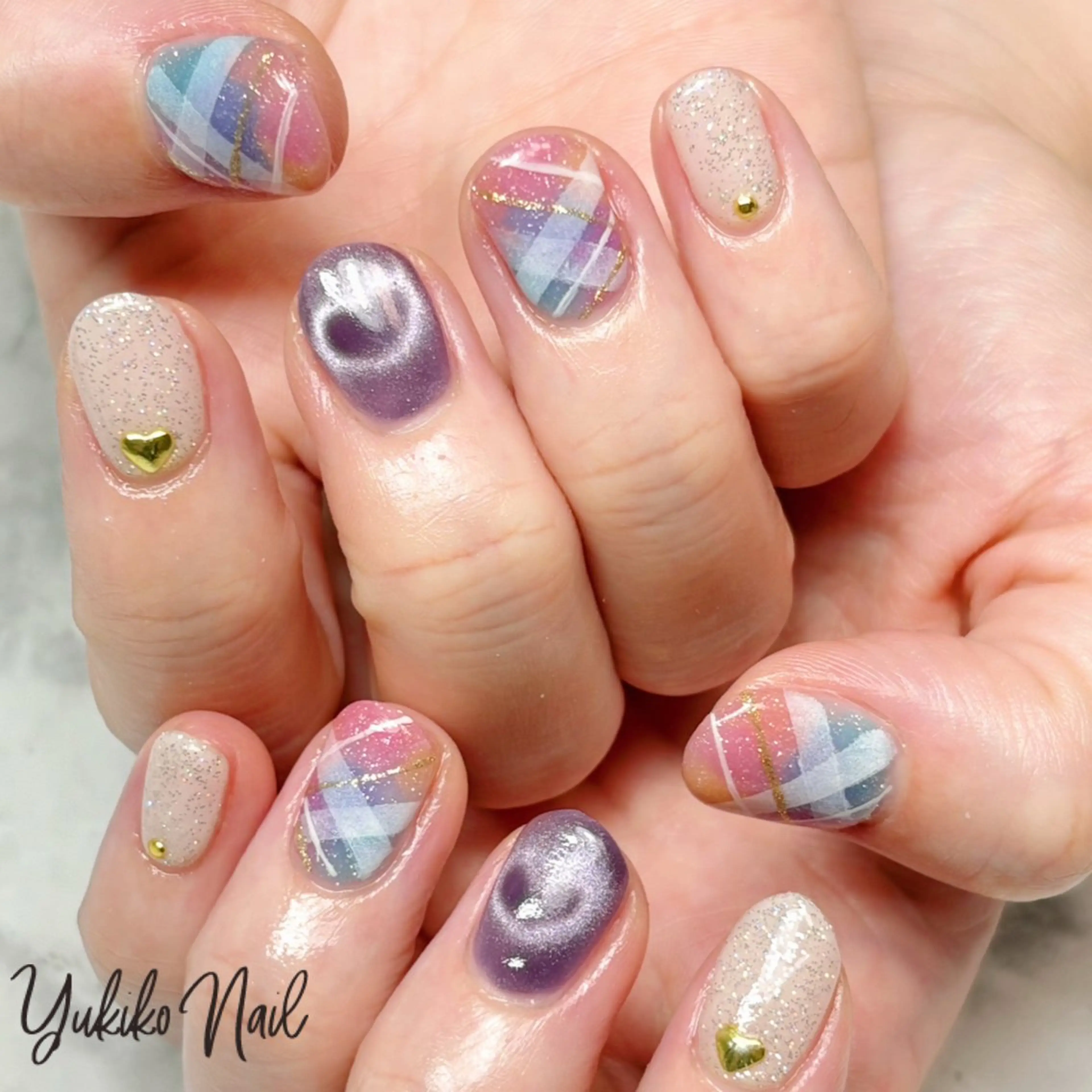 ネイル ハート キラキラネイル マグネットネイル ハンドネイル ユキコ ネイルのネイルデザイン