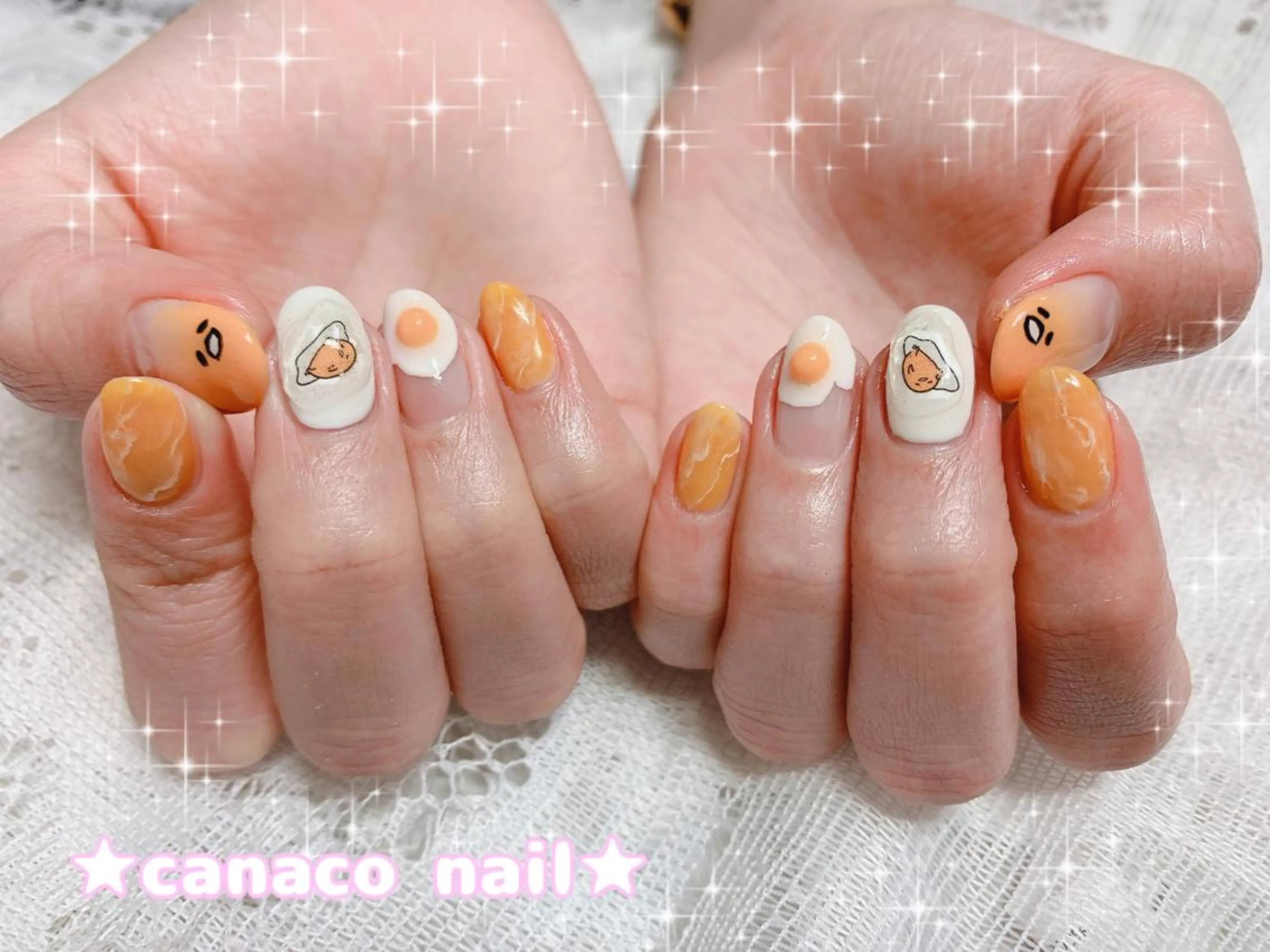 ネイル アートネイル ジェルネイル 持ち込み オレンジ パラジェル ハンドネイル ハンドケア Felice所属・ベテランネイル cnc  nailのネイルデザイン