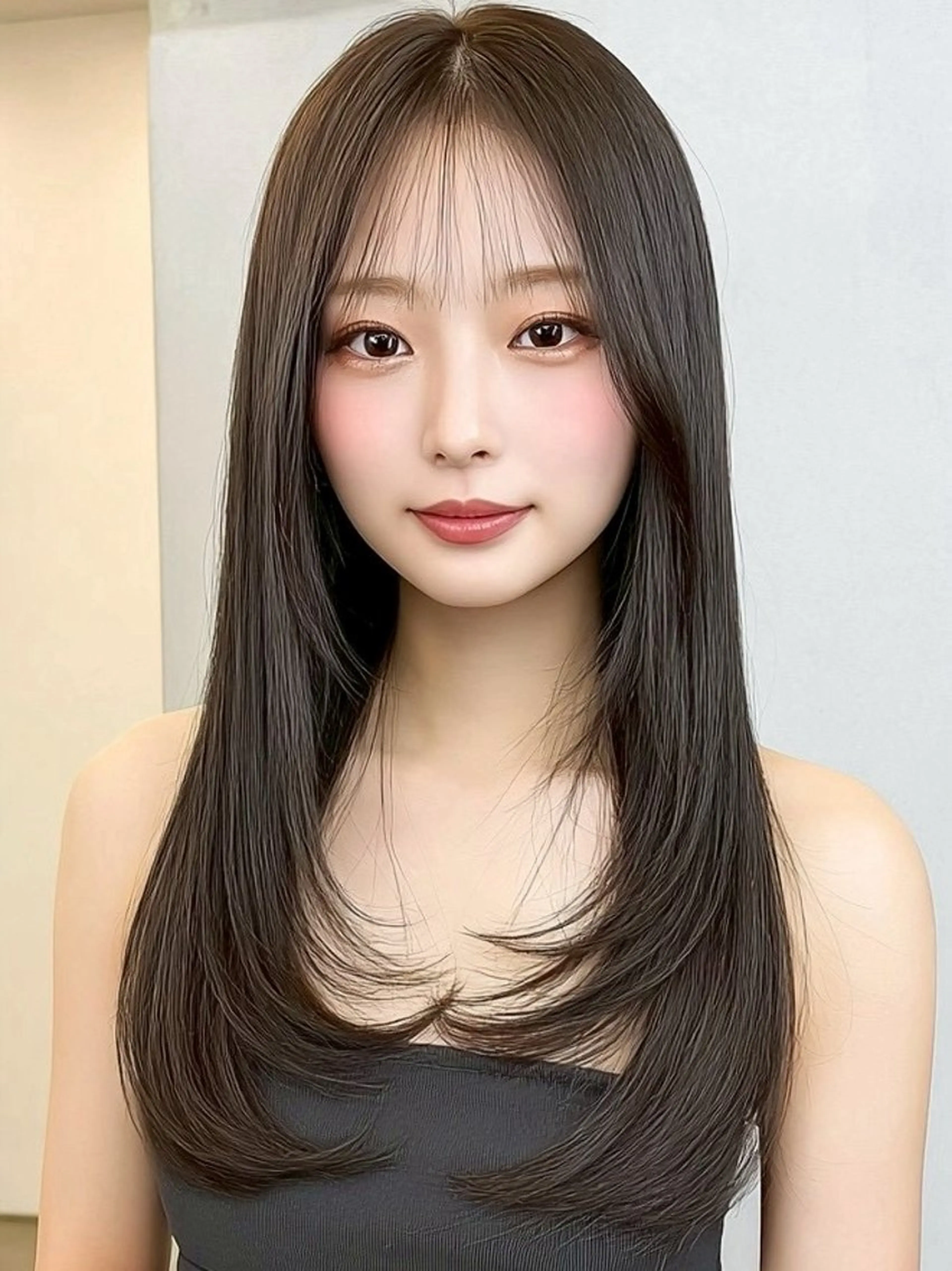 ロング カラー パーマ 髪質改善 韓国風ヘア 縮毛矯正 ストレートパーマ カット ヘアカラー 縮毛矯正 西 優衣奈のヘアスタイル
