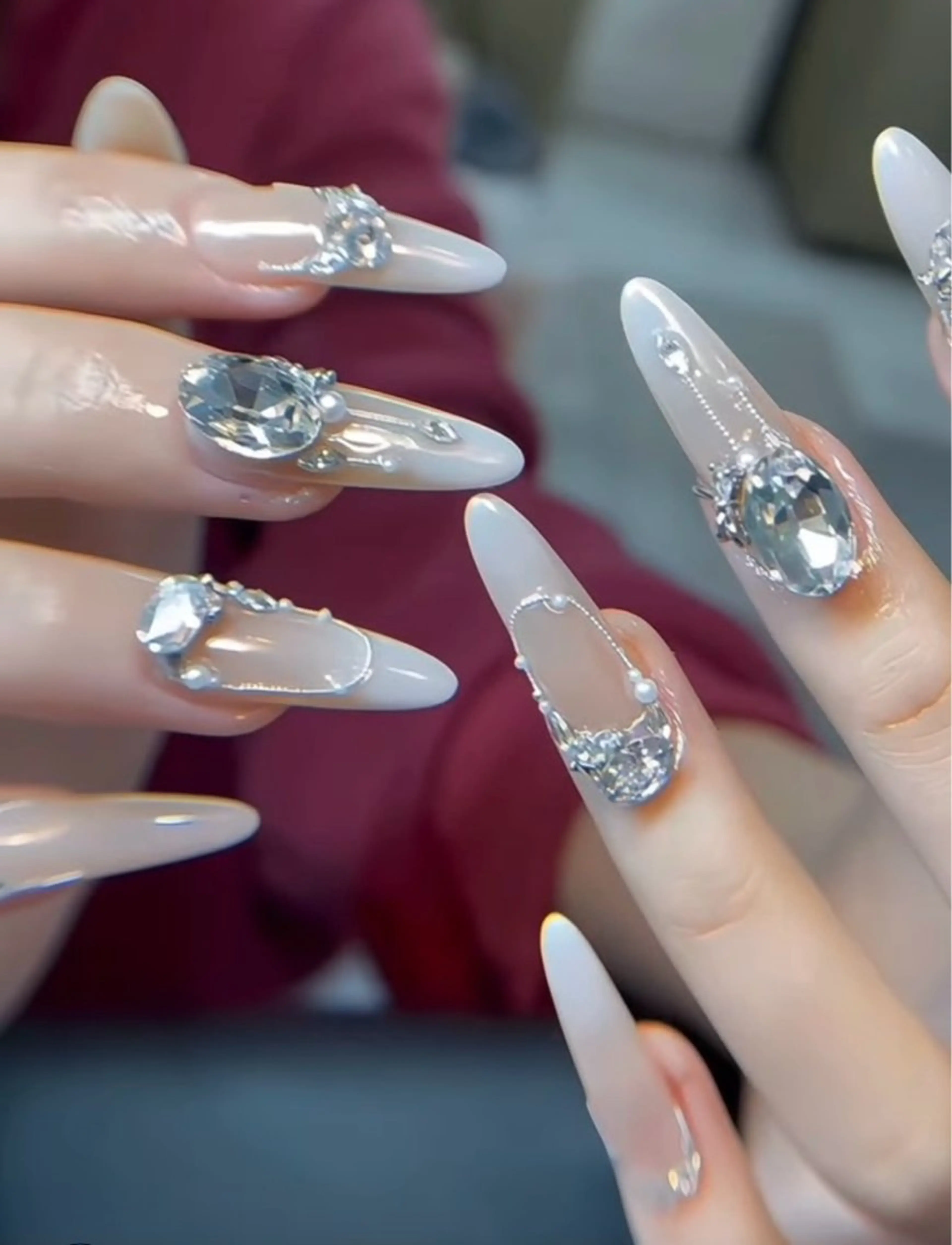 ネイル 長さ出し フレンチネイル ジェルネイル ガラスフレンチ 韓国ネイル ハンドネイル Minette nailHuongのネイルデザイン