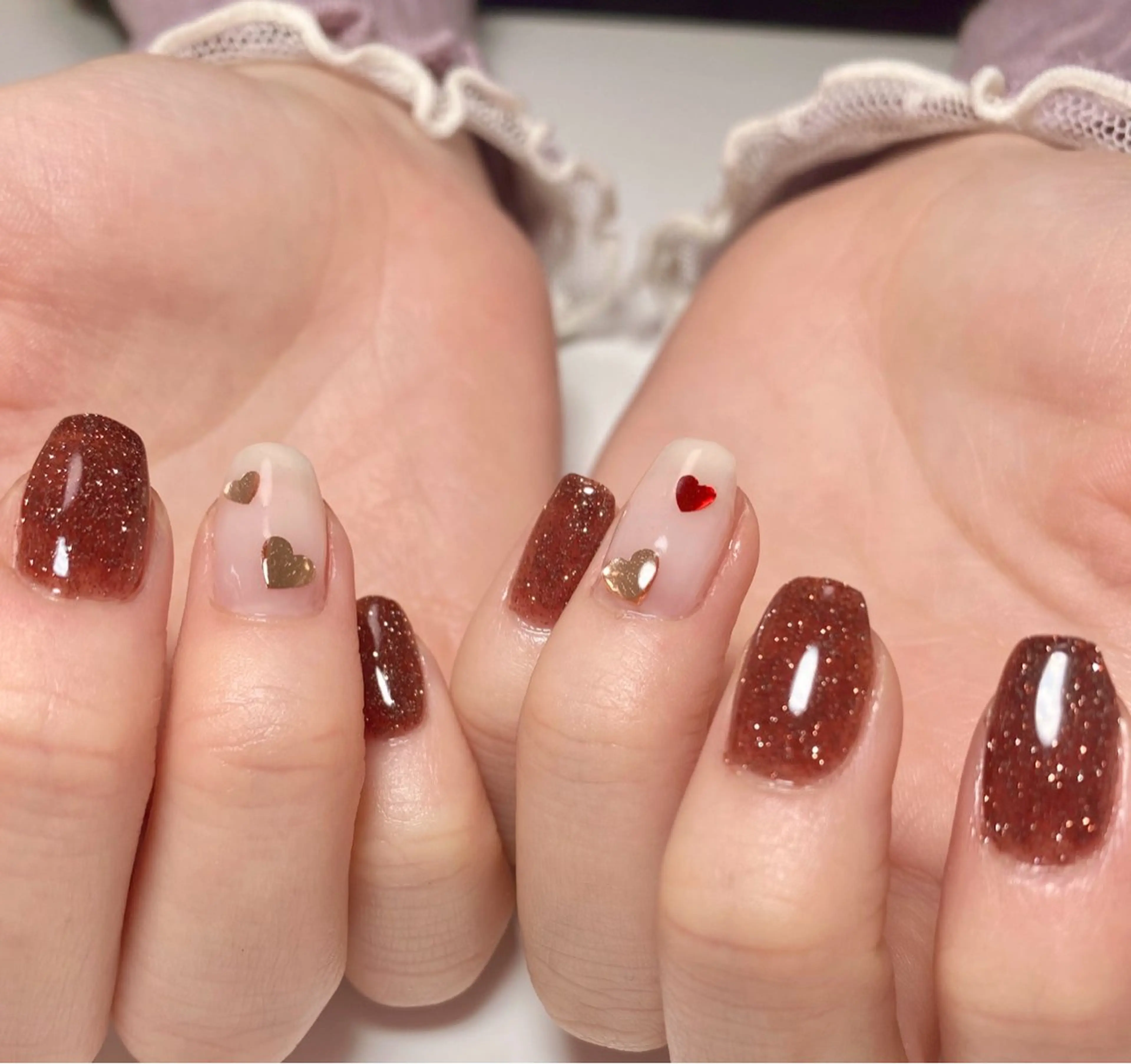 ネイル フラッシュネイル ハート ホログラムネイル バレンタイン Nail Salon K 🧸美爪育成のネイルデザイン