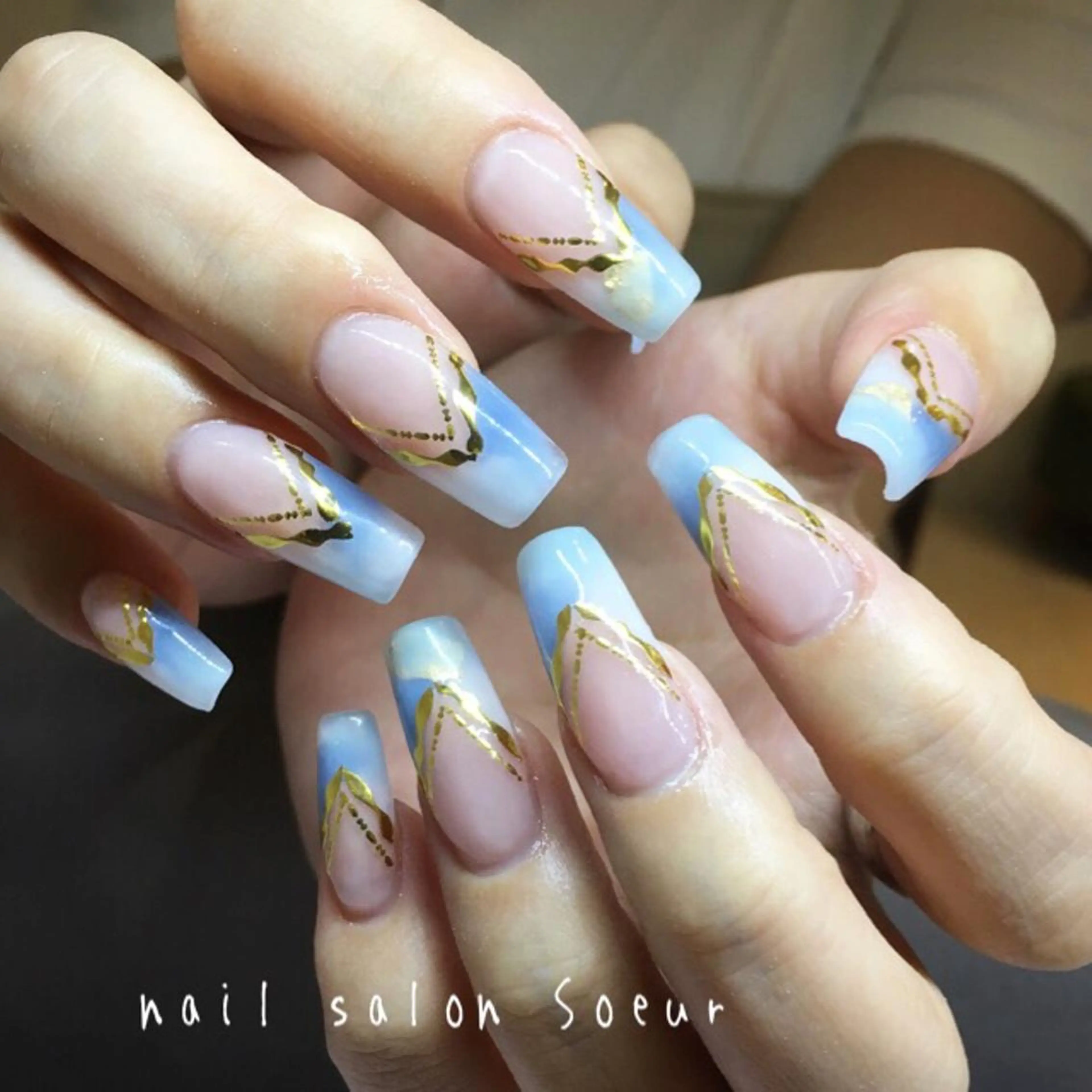 ネイル ブルー クリアネイル スカルプネイル nail salon Soeurのネイルデザイン