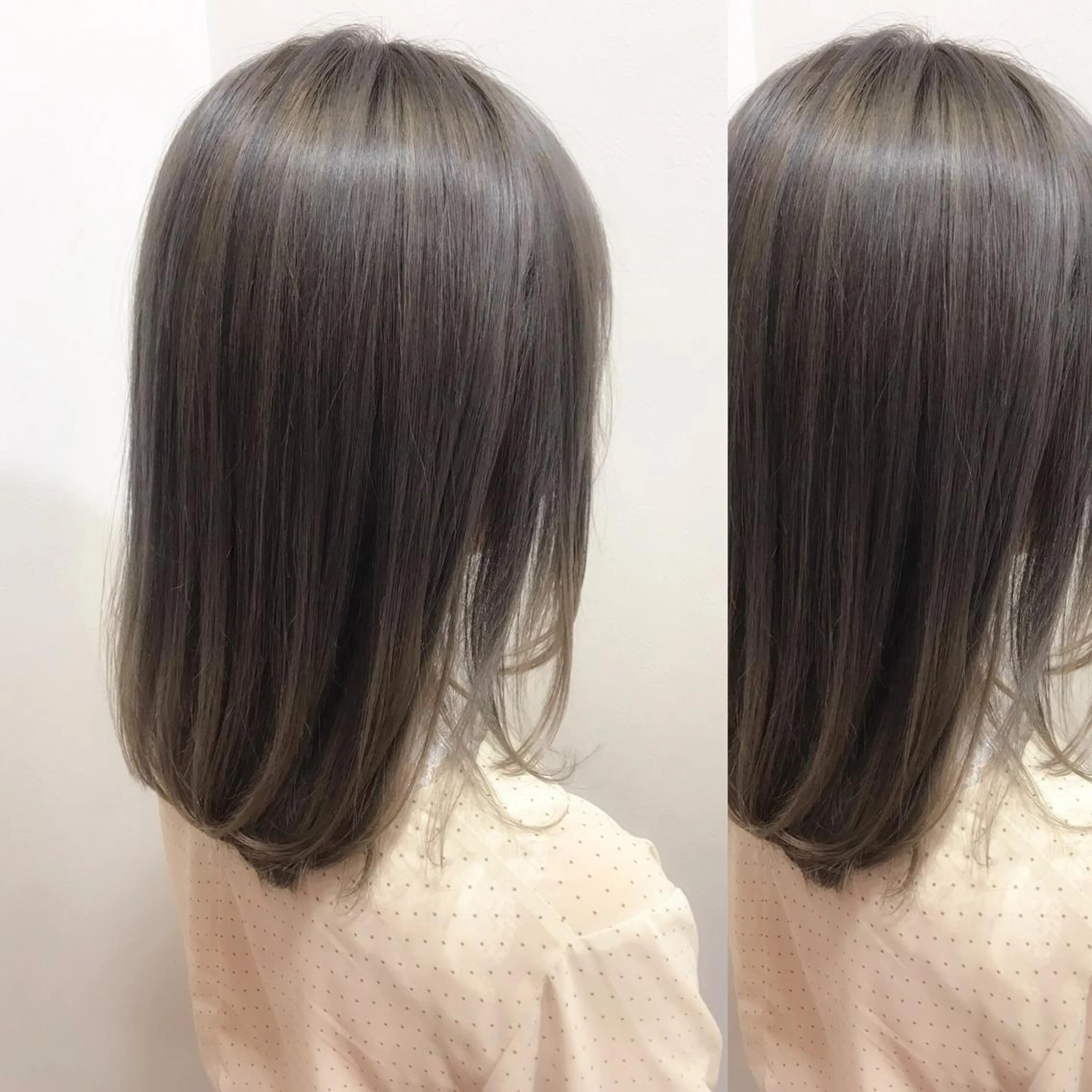 ミディアム カラー ブリーチ グレージュ ハイライトカラー 外国人風カラー ハイライト 白髪世代の悩み解決 阿部耕大のヘアスタイル