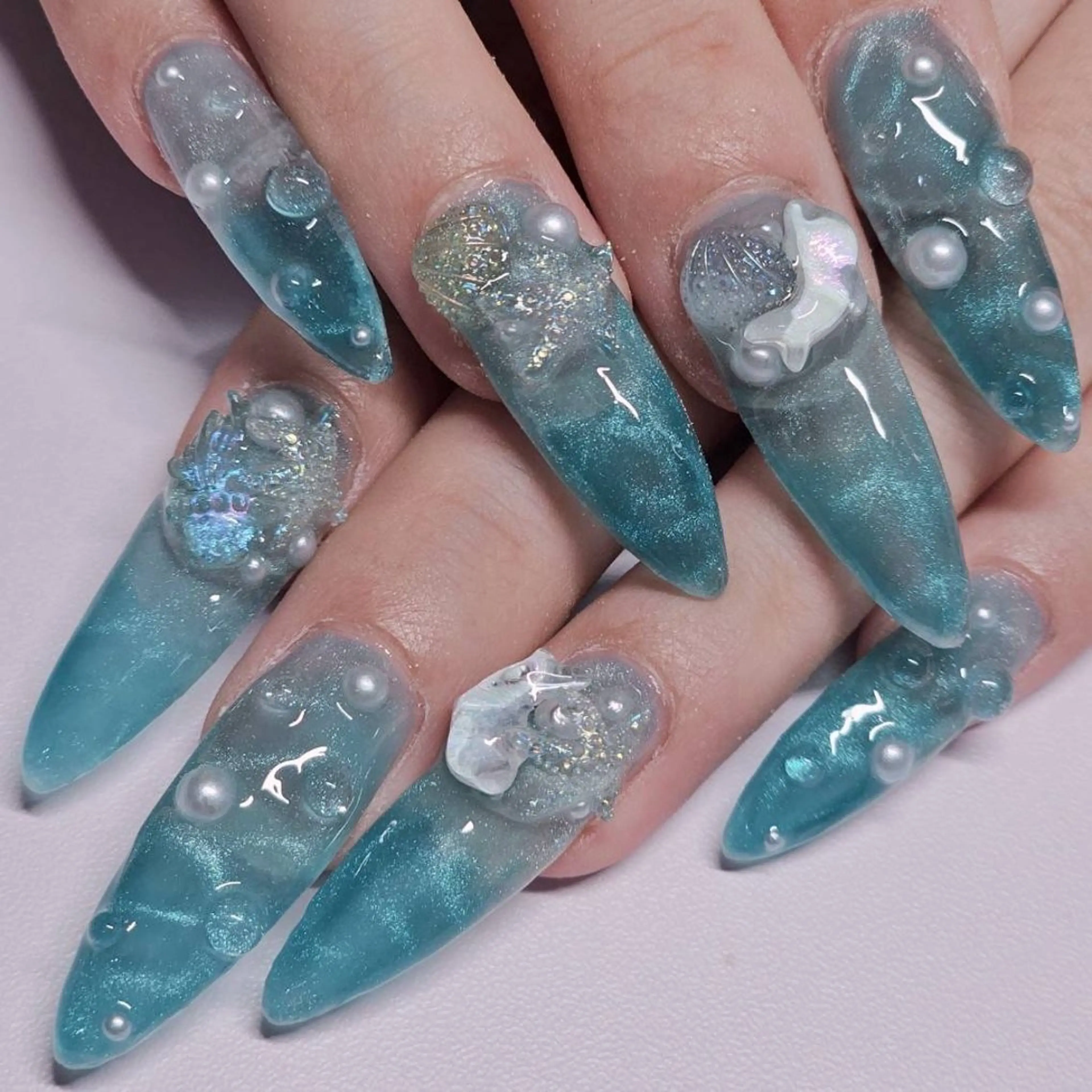 ネイル ブルー クリアネイル ラメ(グリッター) マグネットネイル 持ち込み ハンドネイル よしだ ひろきのネイルデザイン