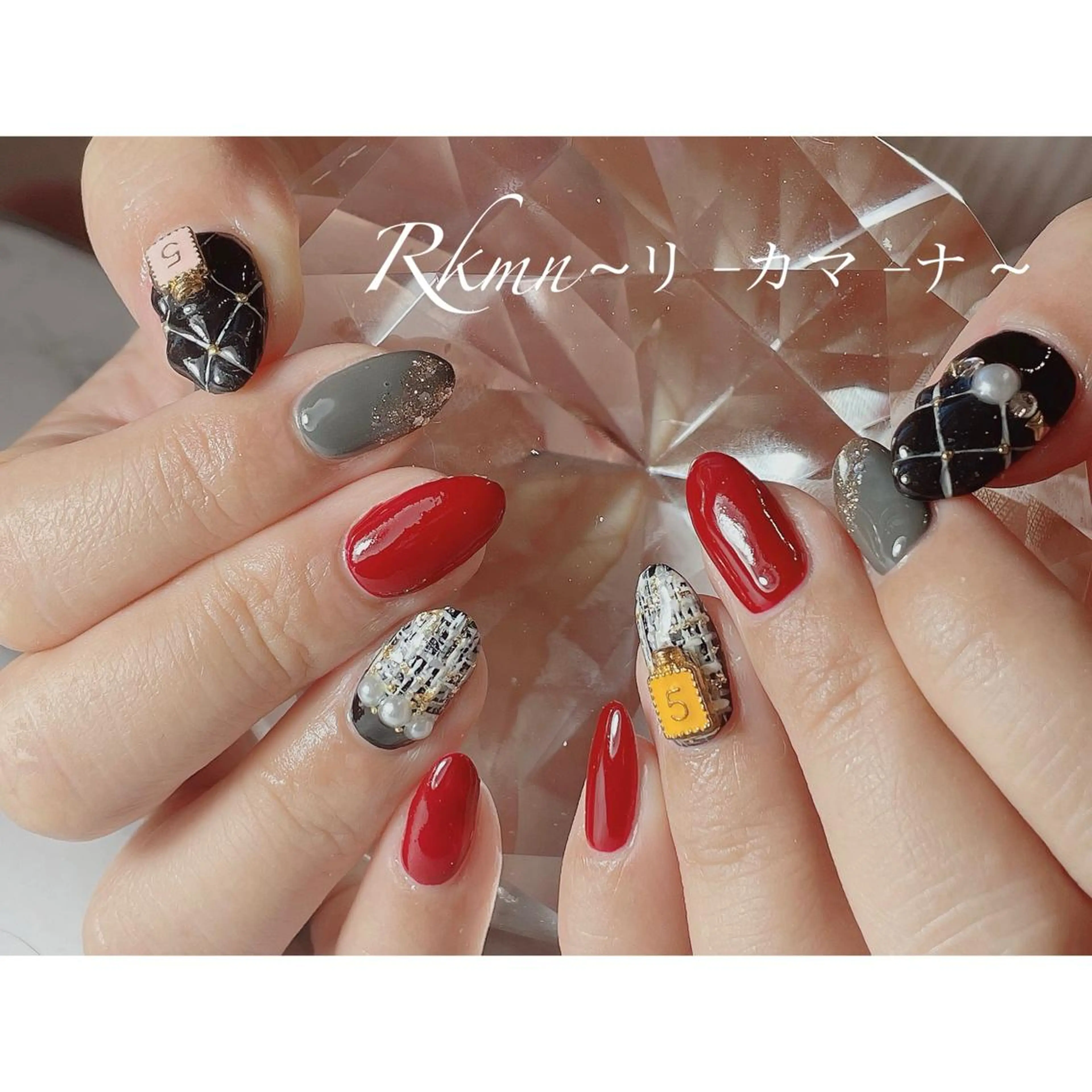 ネイル アートネイル 赤色 春ネイル ツイードネイル ハンドネイル フットネイル ハンドケア Rkmn ~リ-カマ-ナ~のネイルデザイン
