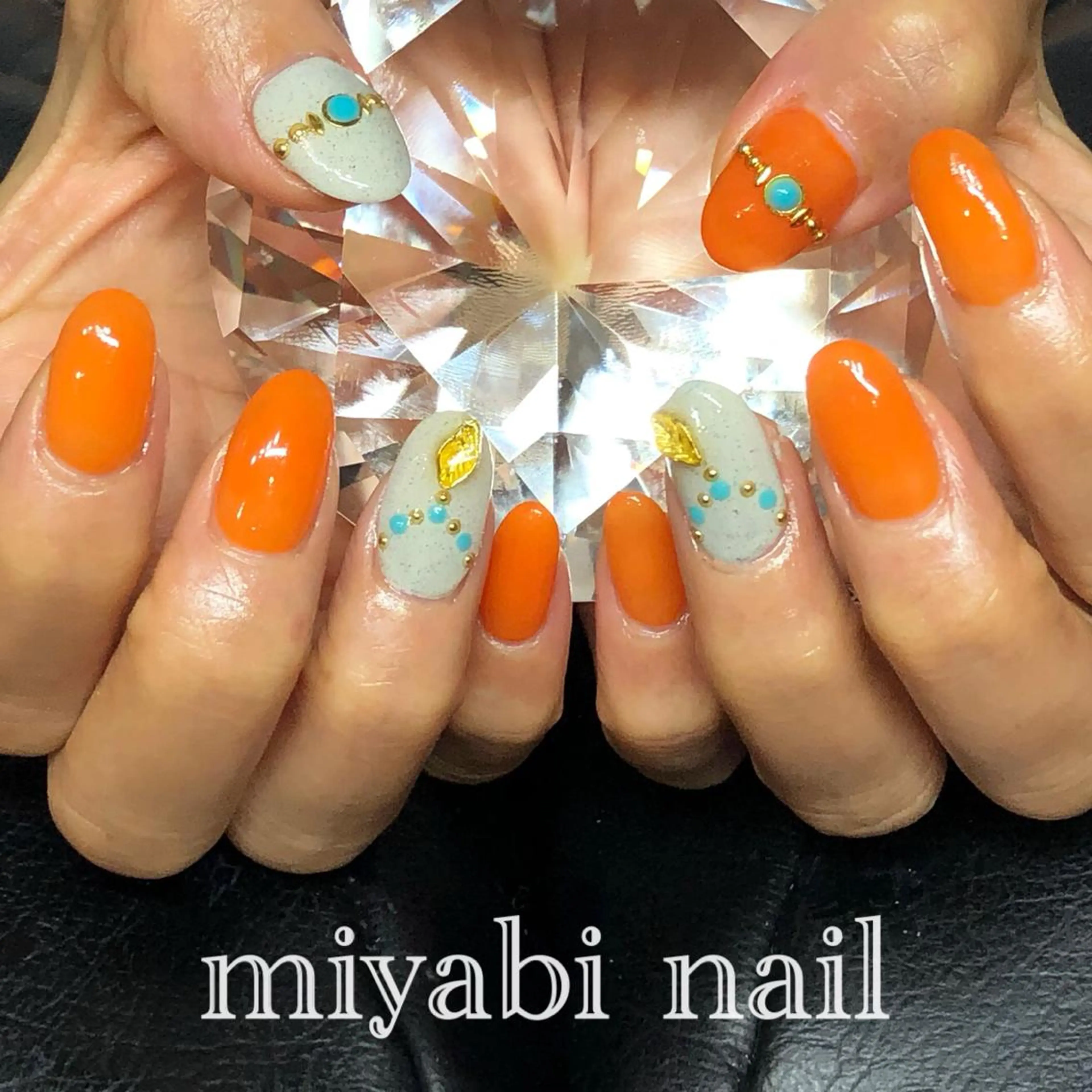 ネイル ジェルネイル 持ち込み オレンジ 夏ネイル ハンドネイル miyabi nail 桂川駅近くのネイルデザイン