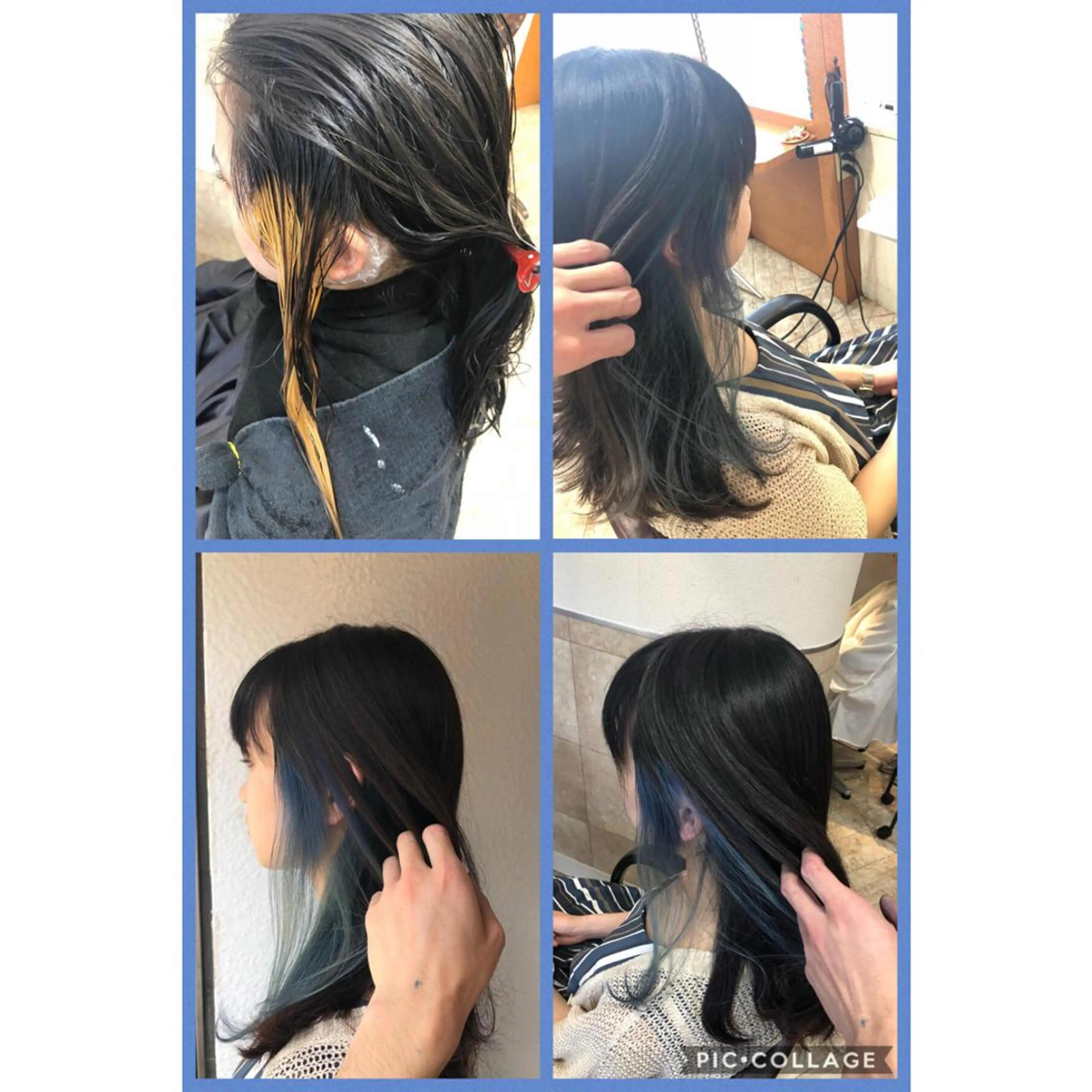 ロング カラー ブリーチ ブルーカラー インナーカラー 100%髪質改善特化 TRUNSのヘアスタイル