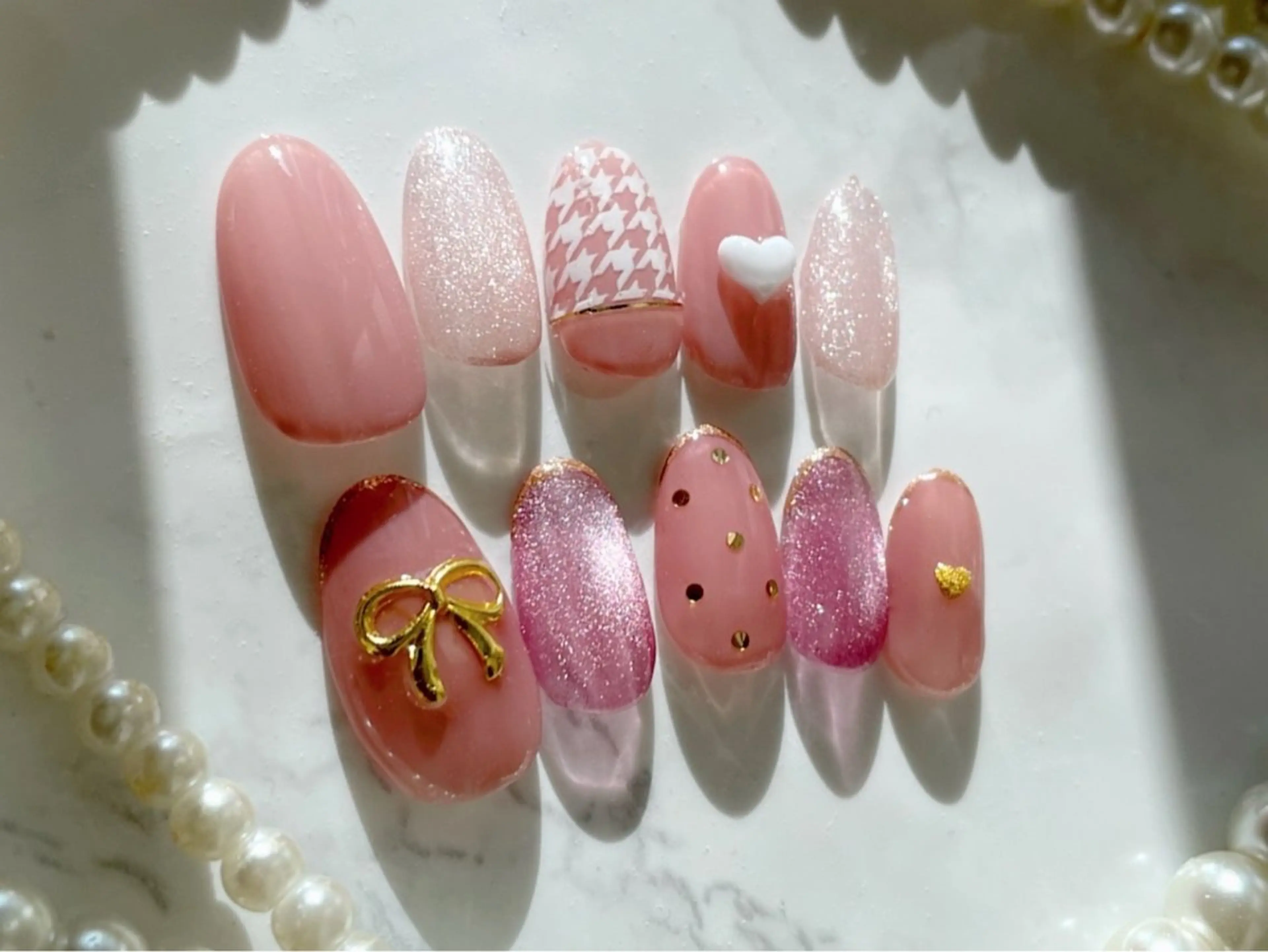 ネイル アートネイル ハート リボン シンプルネイル HALU ハルのネイルデザイン