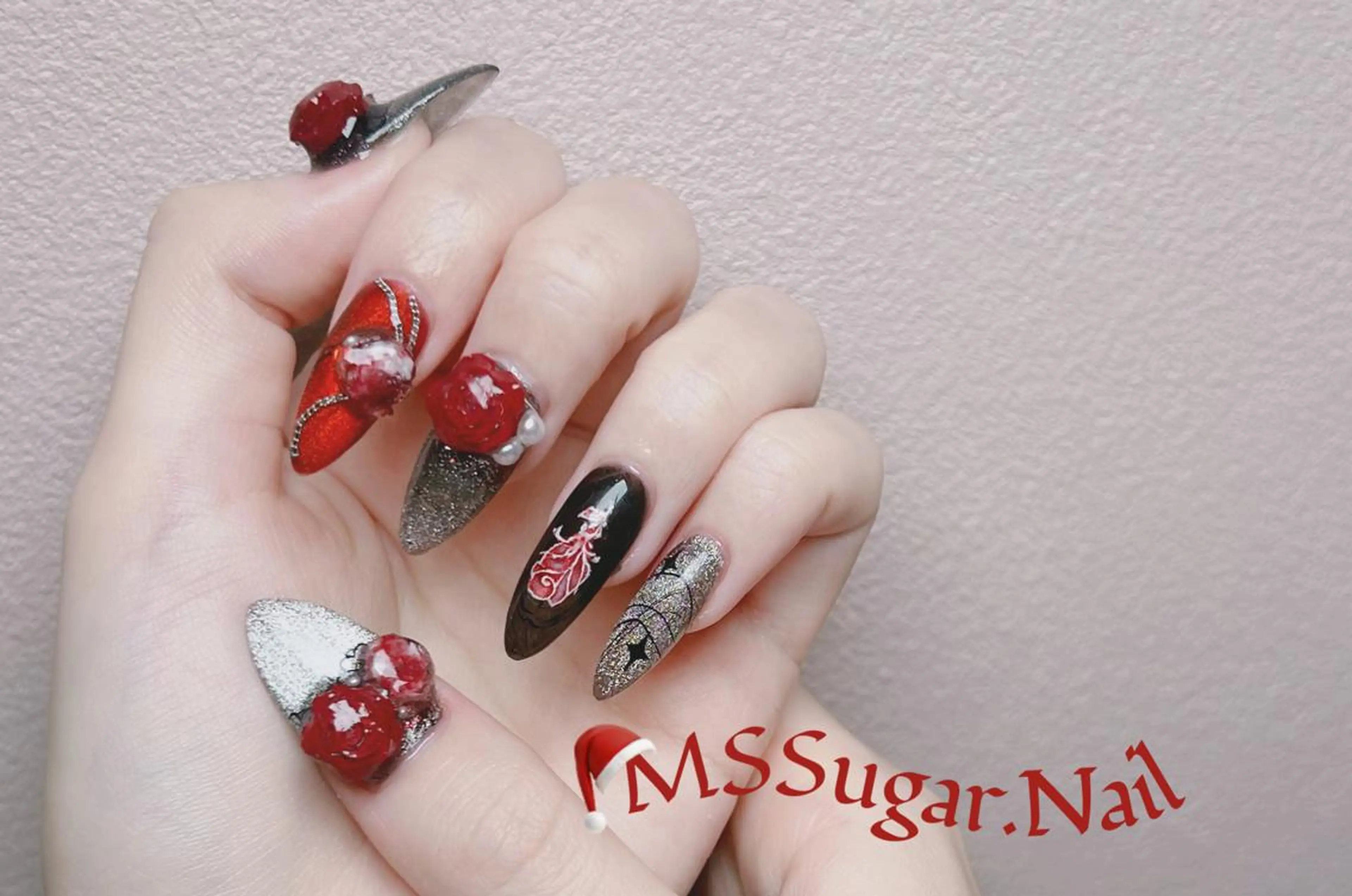 ネイル ハロウィン ロングネイル マグネットネイル スカルプネイル ネイルチップ MSSugar Nailのネイルデザイン