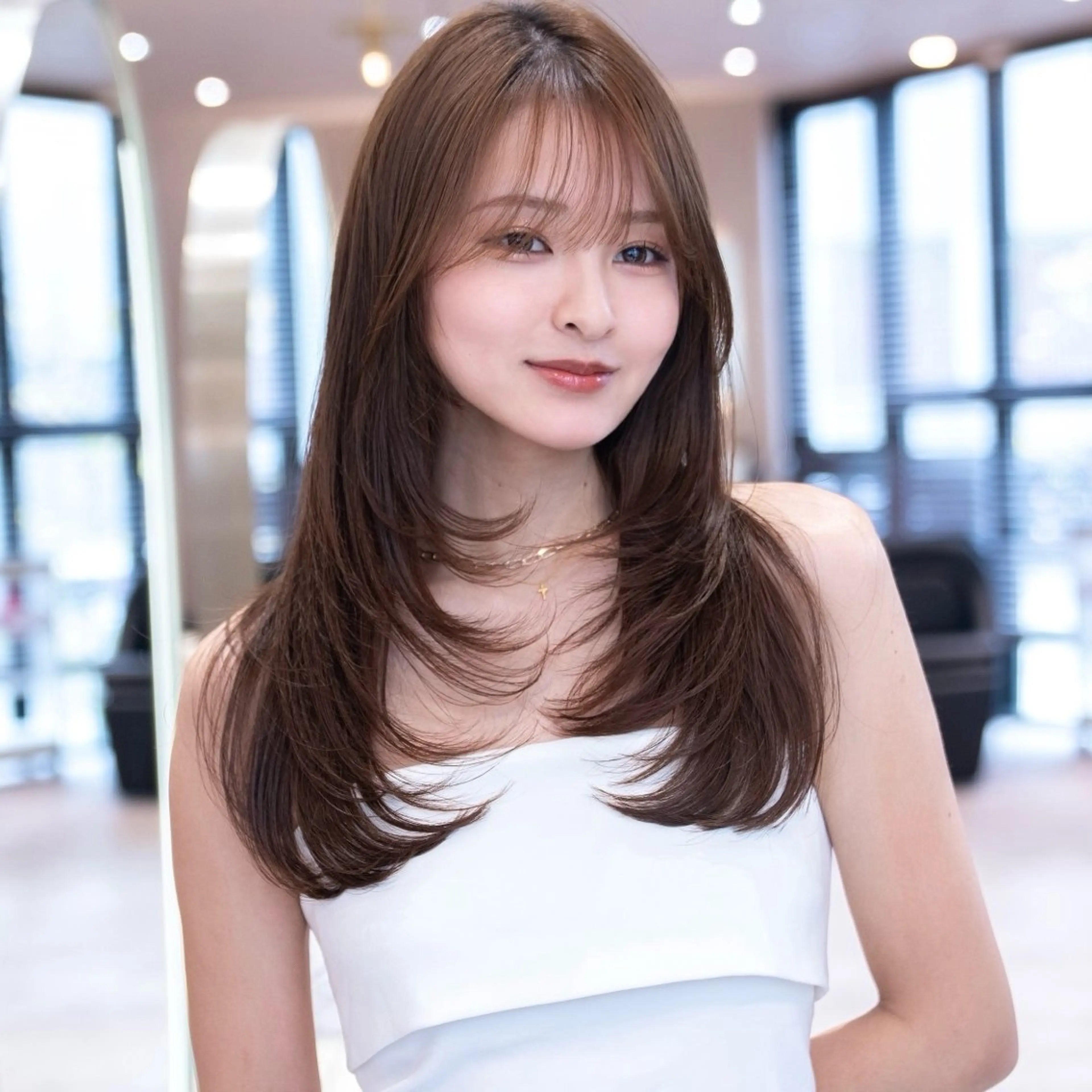 セミロング カラー 韓国風ヘア レイヤーカット 小顔カット カット ヘアカラー 渋谷/韓国レイヤー/ 艶カラー/nanoのヘアスタイル