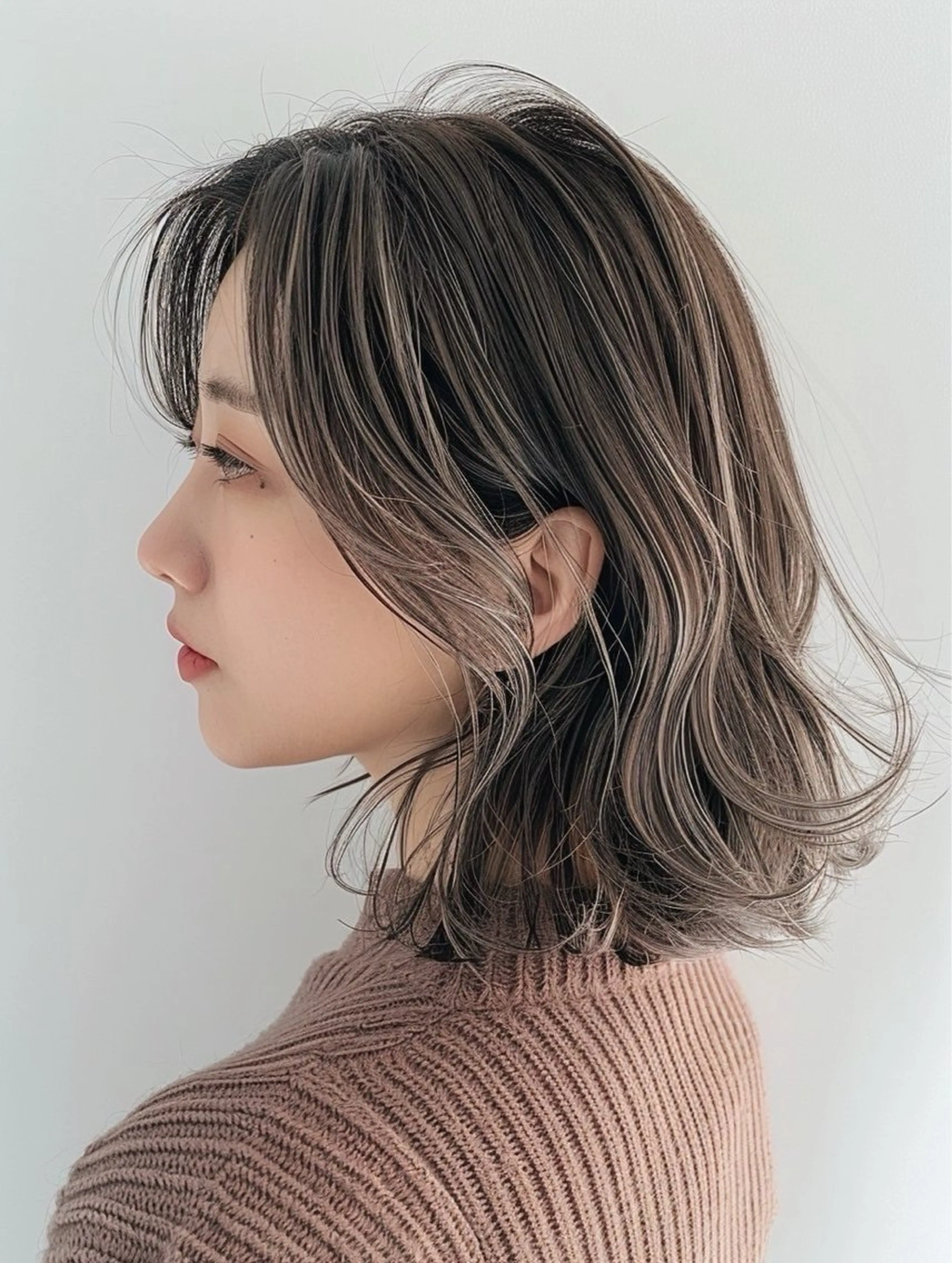 ミディアム ハイライト 保子 祐里香のヘアスタイル