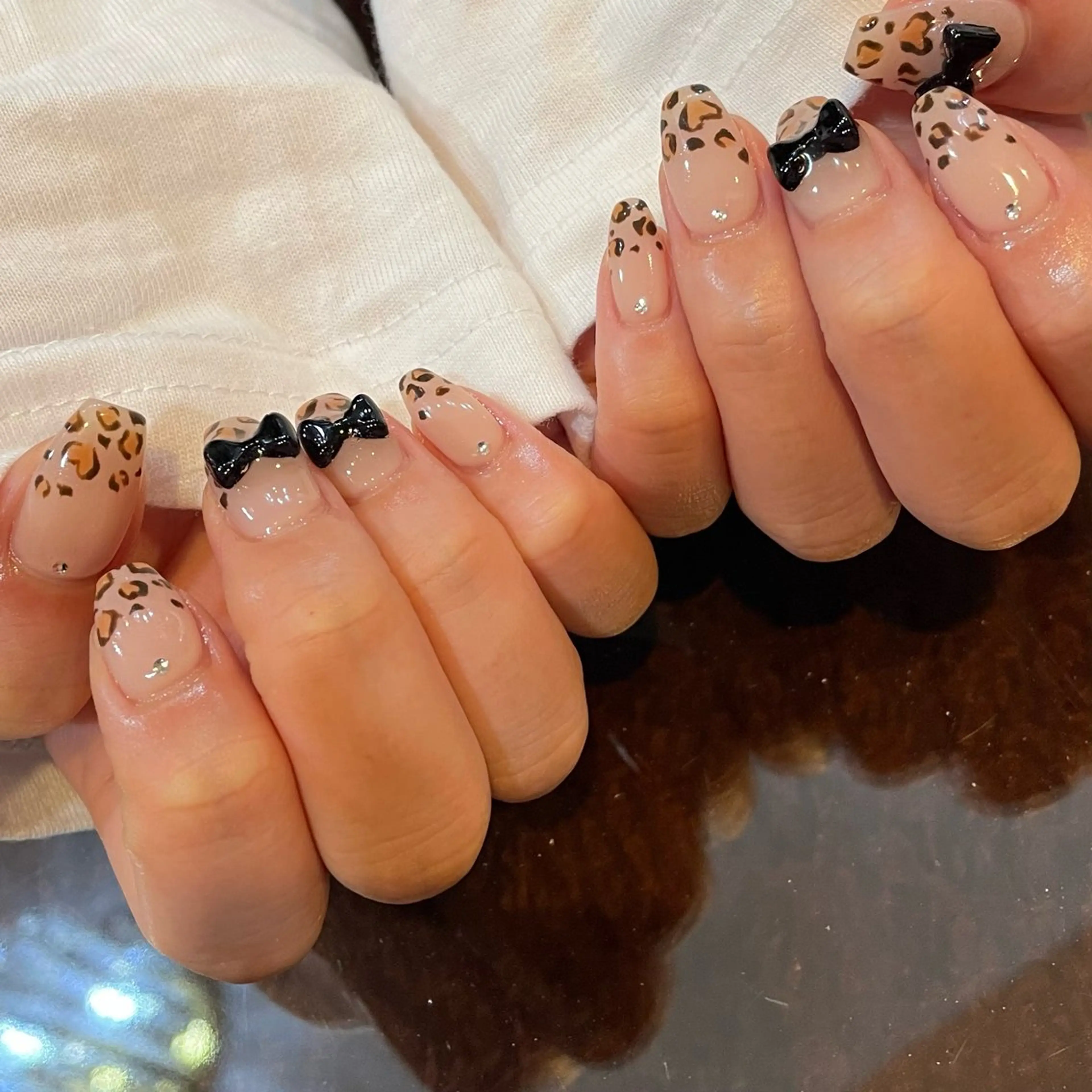 ネイル アニマル柄 リボン ハンドネイル Mynail MIZUNOのネイルデザイン