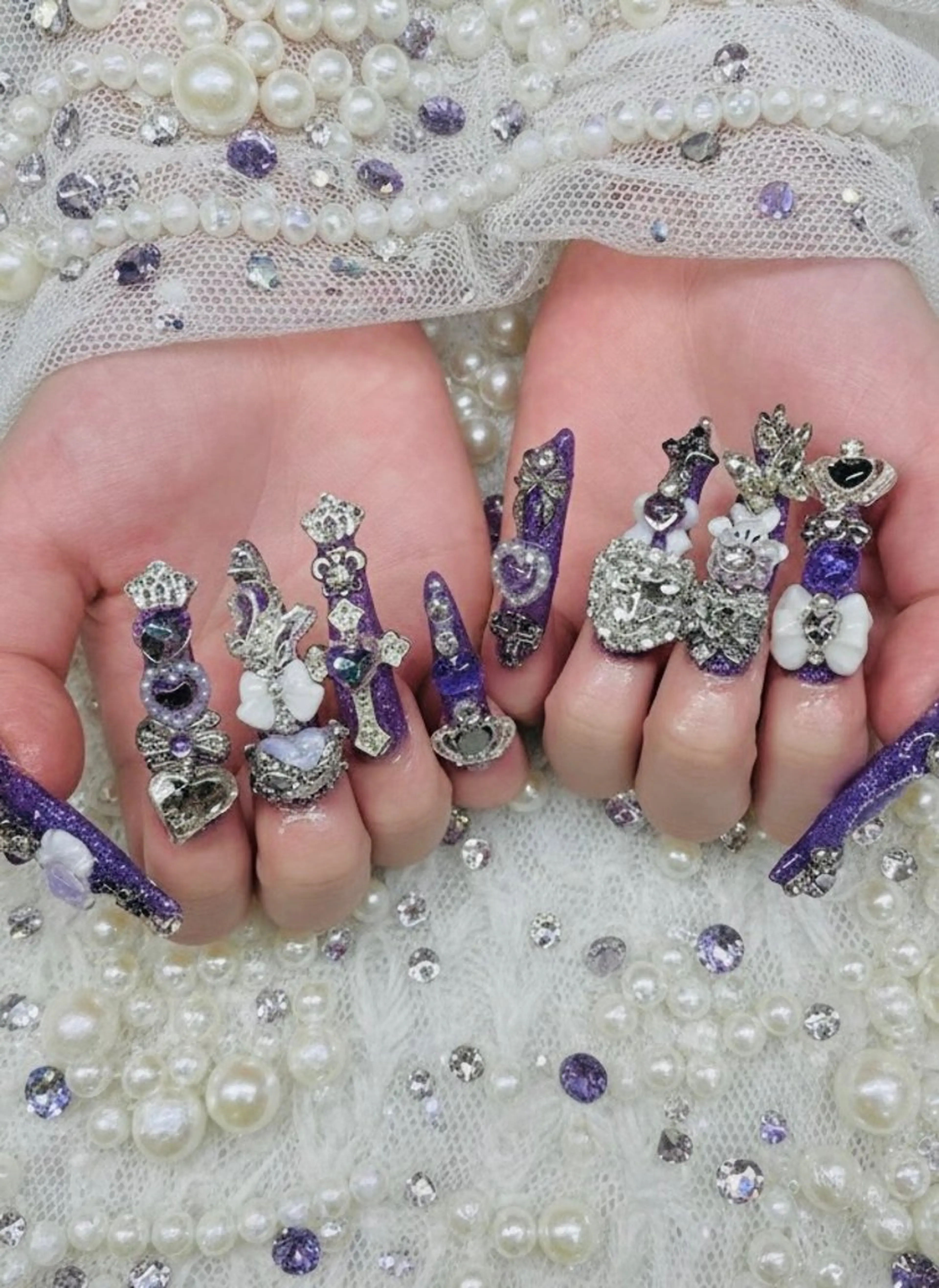 ネイル パープル ハンドネイル 24時間営業 UNABOMBAのネイルデザイン