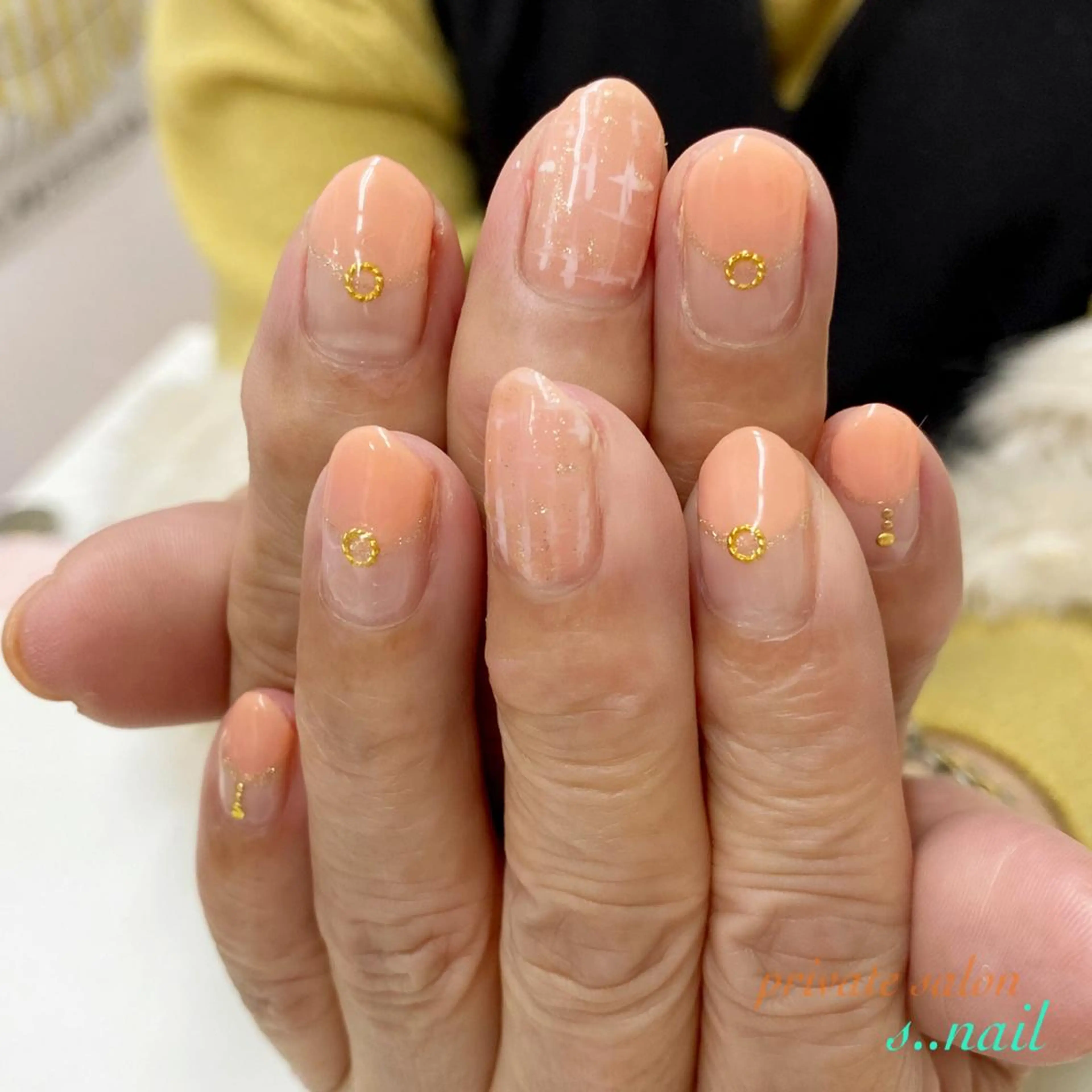 ネイル オレンジ ピンク 春ネイル ツイードネイル ハンドネイル フットネイル s..nail / MORITAのネイルデザイン