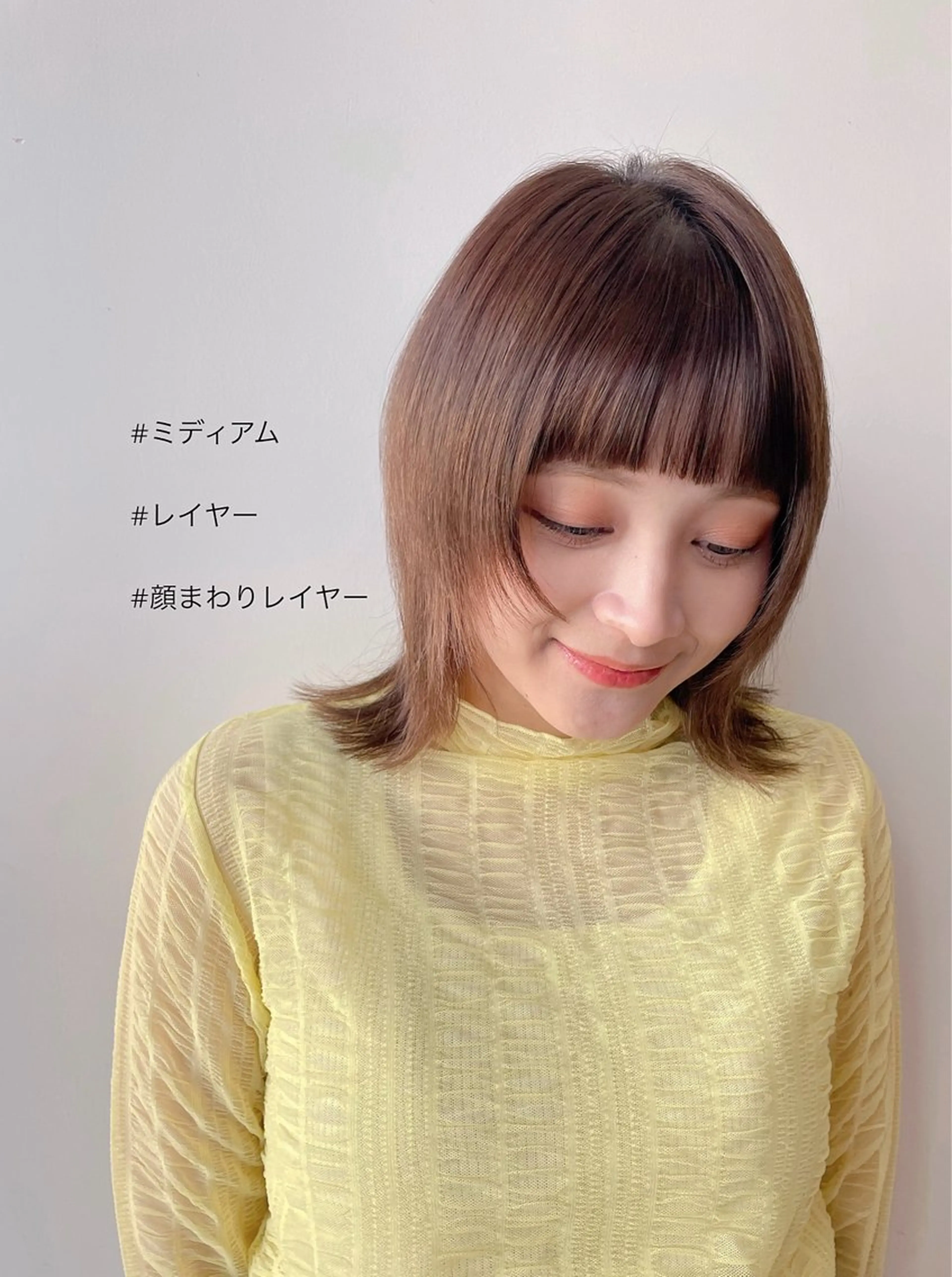 ミディアム 顔まわりレイヤー レイヤーカット ウルフカット カット ボブ/ミディアム 親しみやすさ/さくらのヘアスタイル