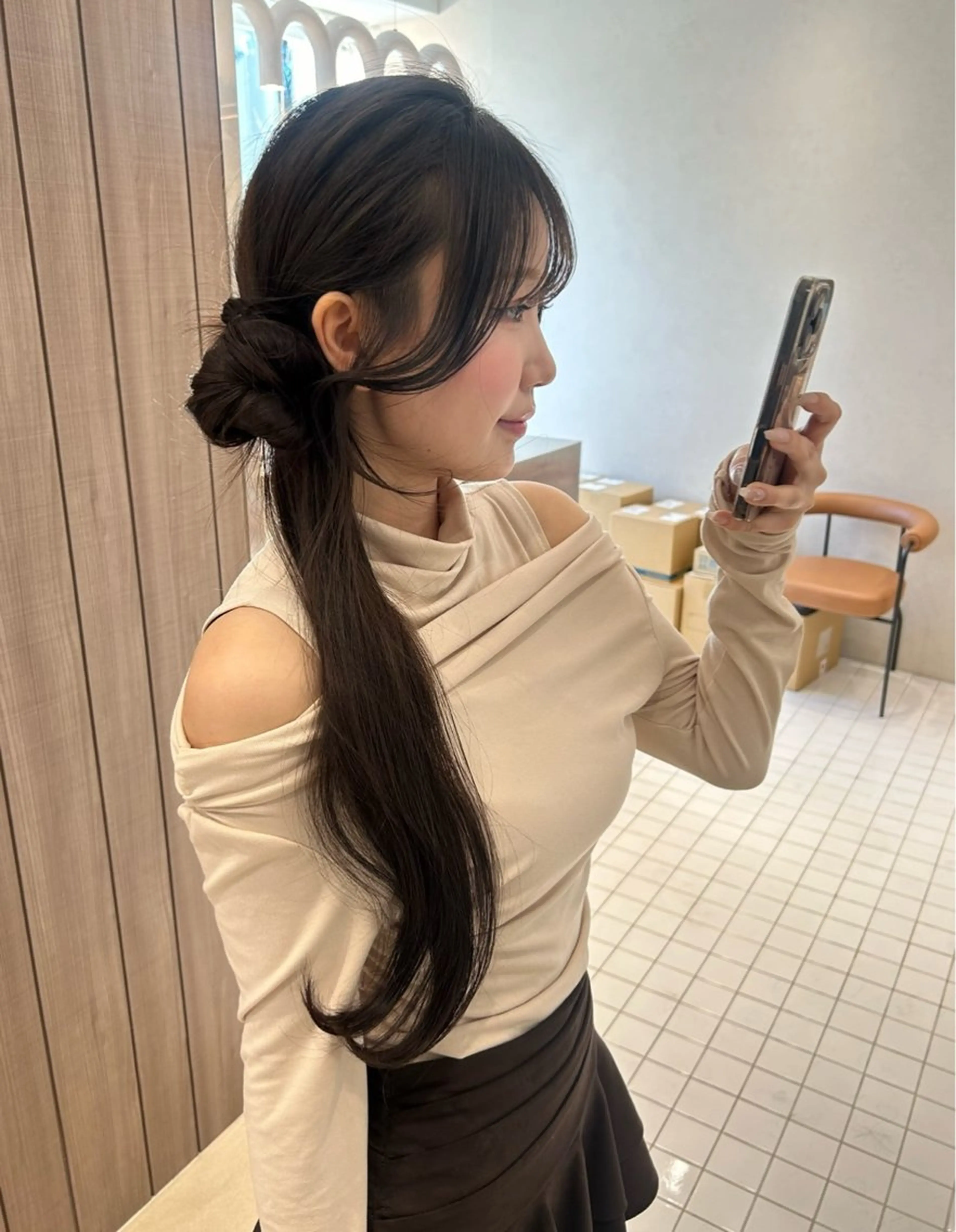 ミディアム カラー ヘアアレンジ Salowin原宿ash所属・‎透明感×艶髪 ‎🫒maki🎀のヘアスタイル