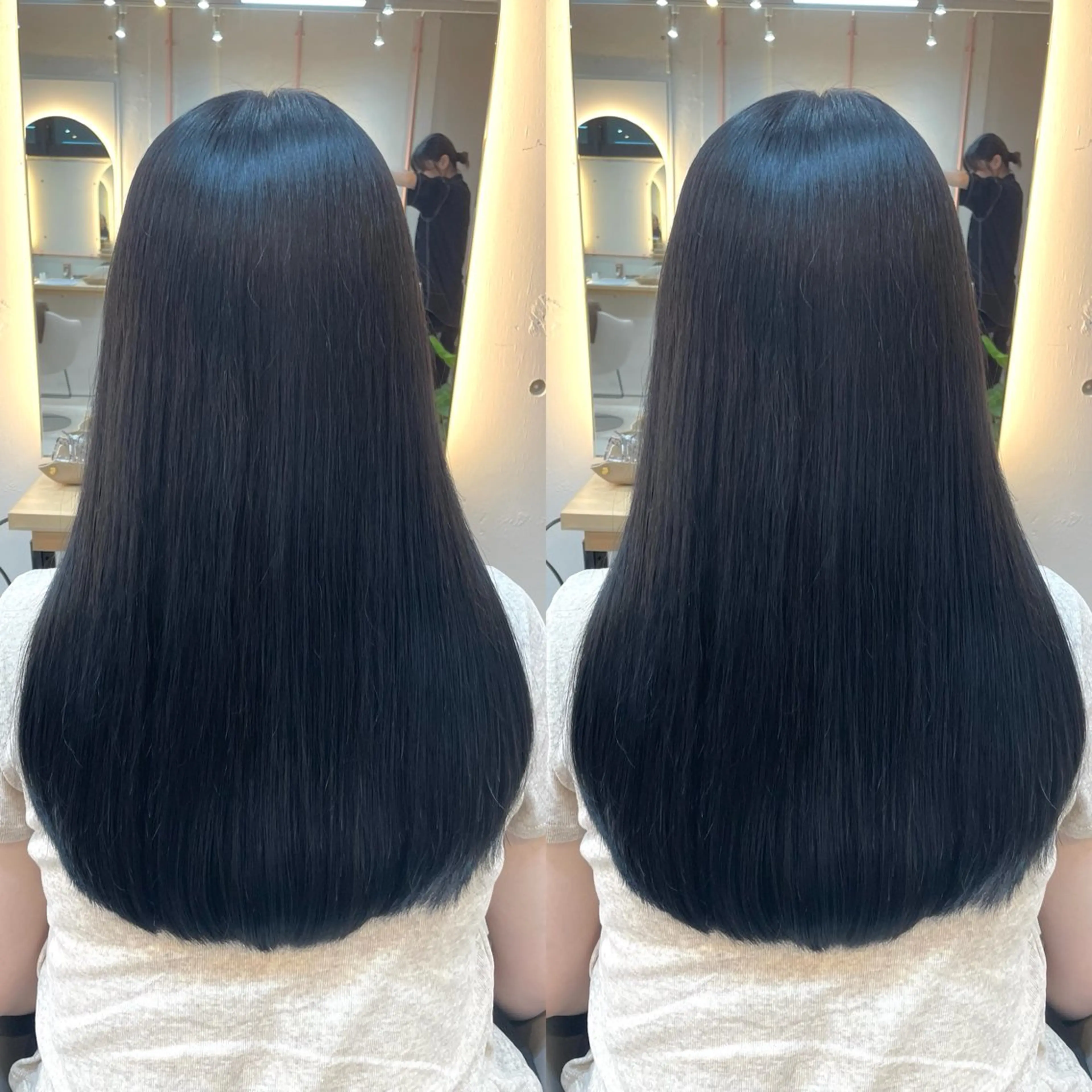 ロング カラー 黒髪 ブルーカラー ブルーブラック カット ヘアカラー トリートメント ヘアセット ブリーチ無しダブル カラー🦕まどかのヘアスタイル