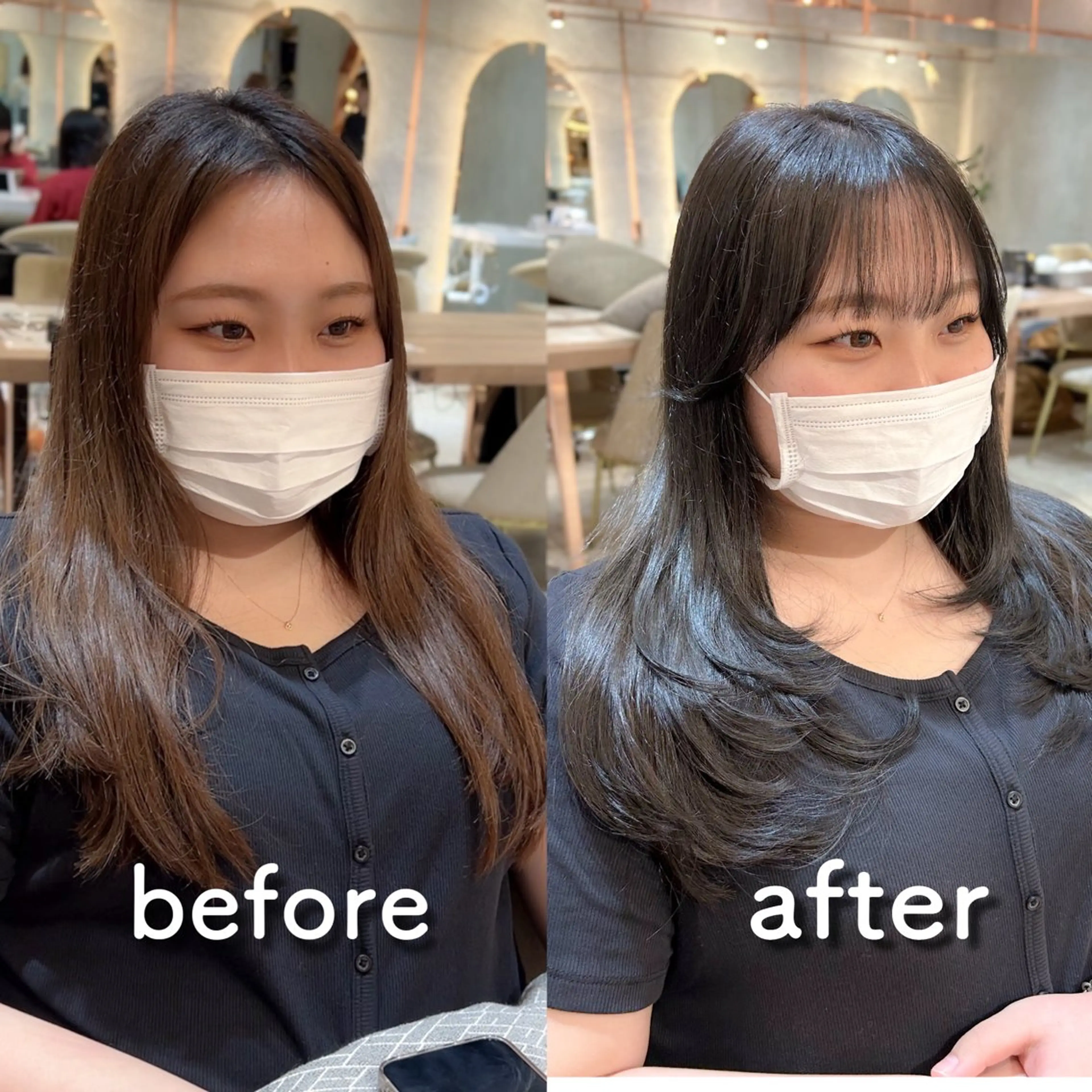 セミロング 顔まわりレイヤー 髪質改善 ヨシンモリ 韓国風ヘア レイヤーカット ハッシュカット/韓国 レイヤー/カハナのヘアスタイル