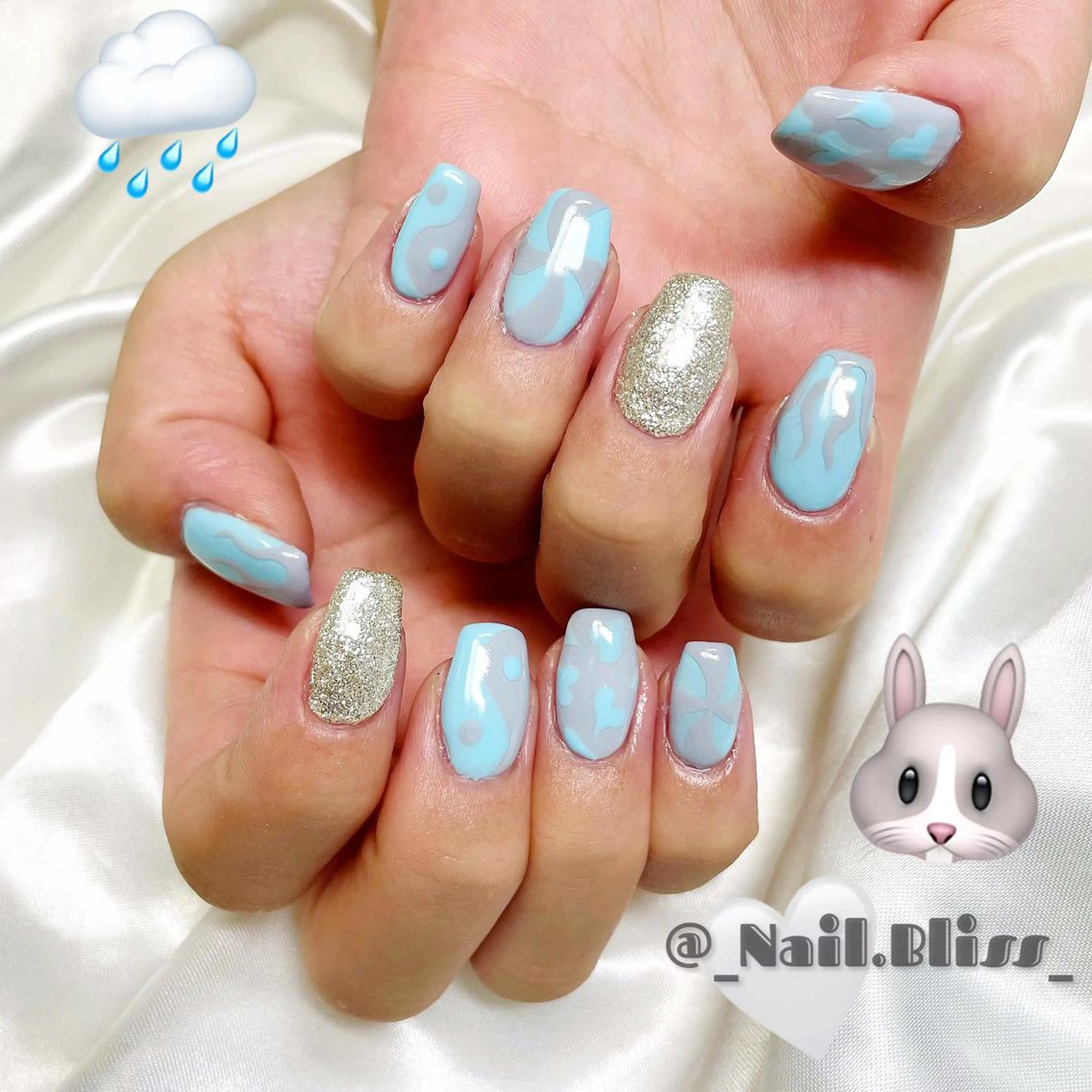 ネイル 水色 ハンドネイル NAIL BLISSのネイルデザイン
