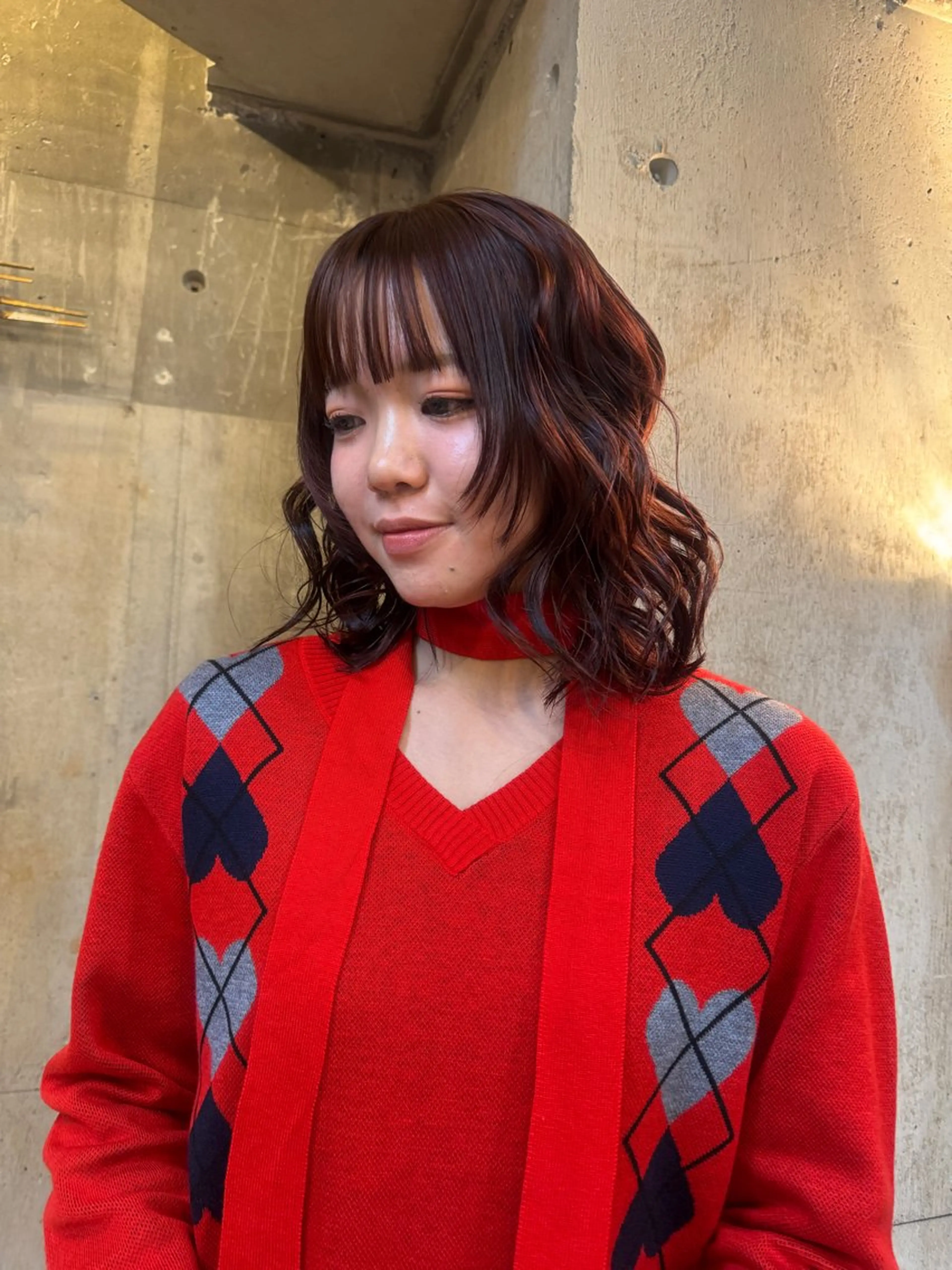 ミディアム カラー パーマ ミディアムパーマ カット ヘアカラー パーマ 🍈yurina 福岡/パーマ🍈のヘアスタイル