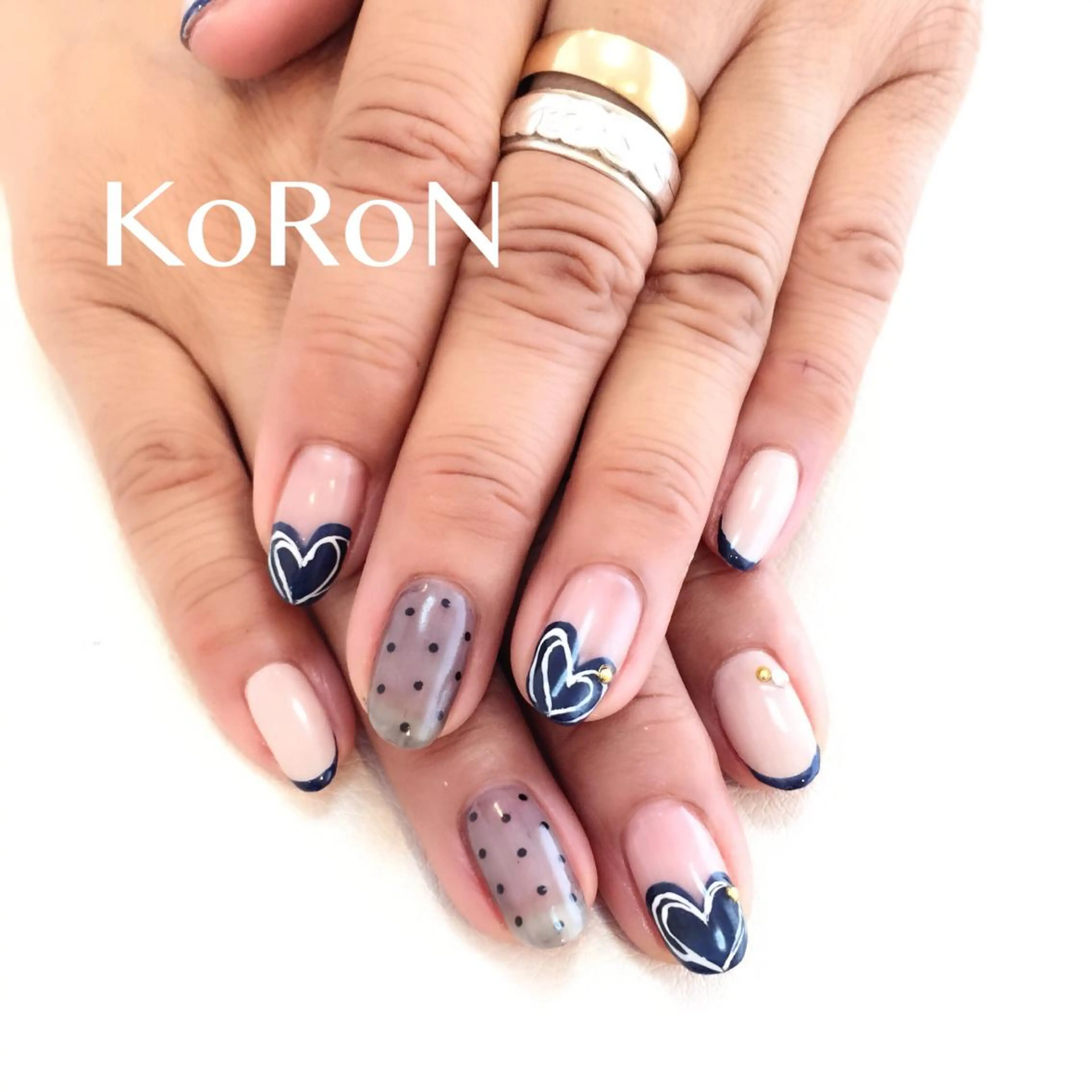 ネイル フレンチネイル ハート ハンドネイル 自宅サロン鎌倉 KORONのネイルデザイン