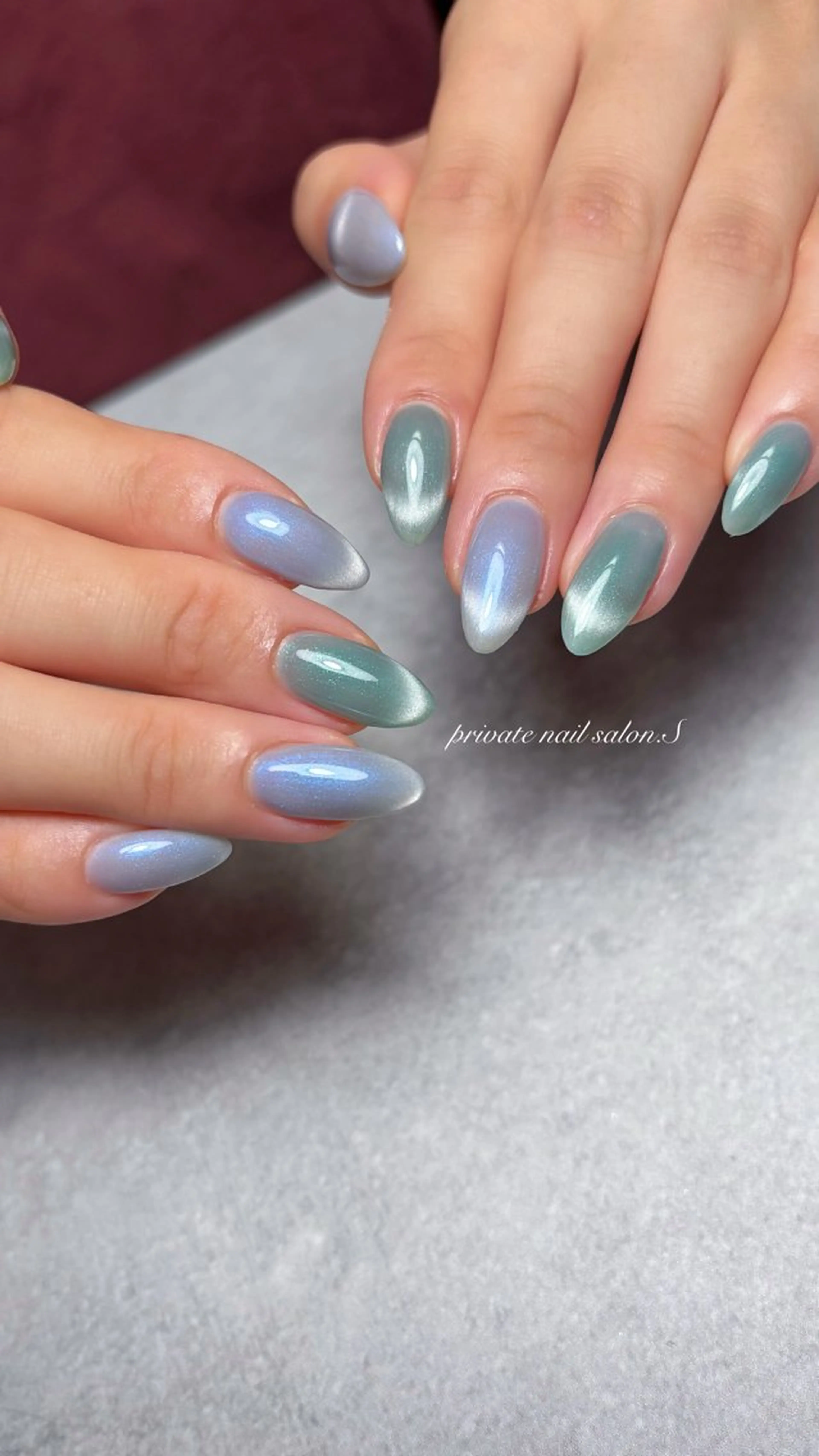 ネイル ブルー フレンチネイル ジェルネイル マグネットネイル 持ち込み ハンドネイル 関山 志乃のネイルデザイン