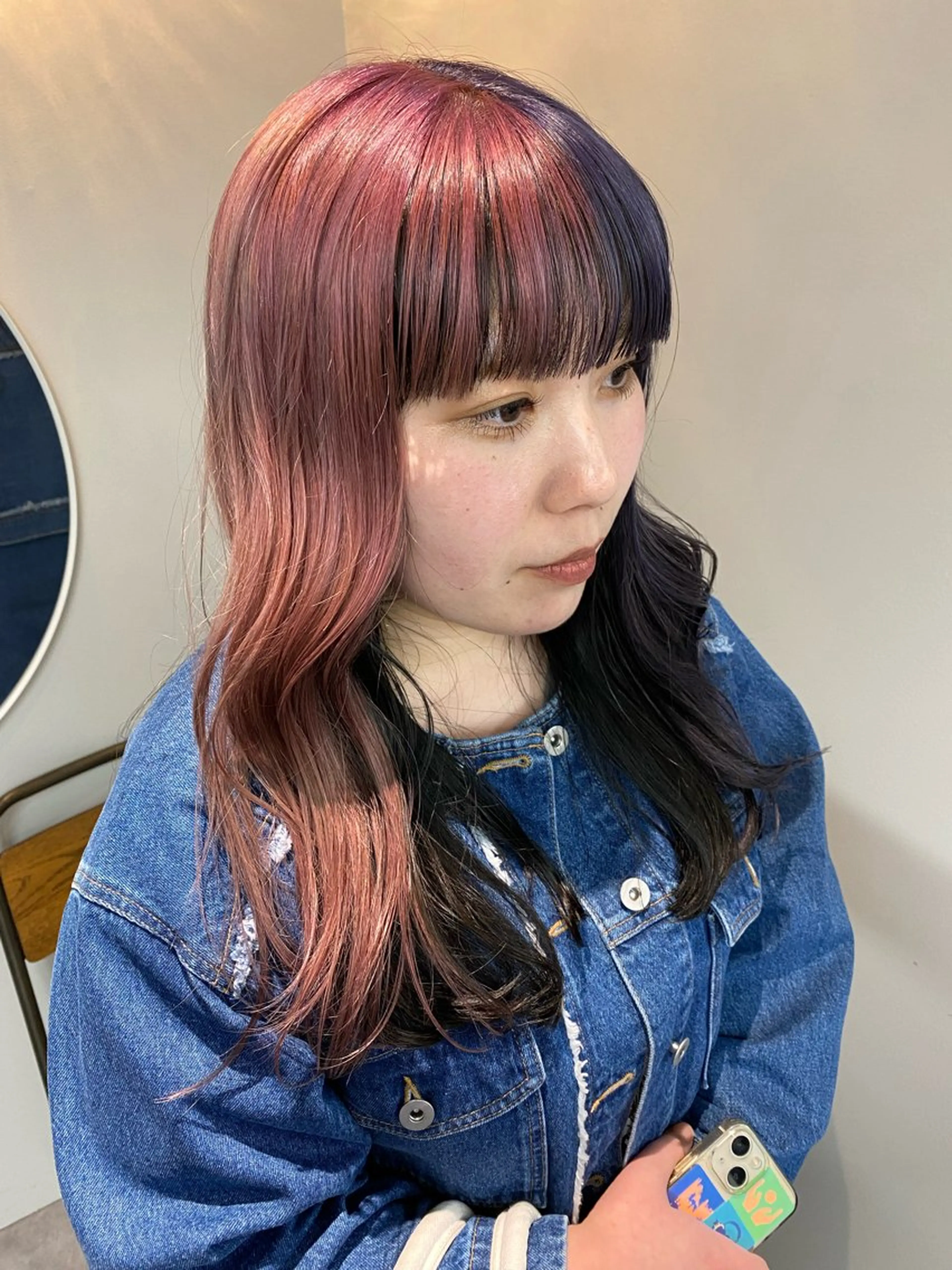 ロング カラー デザインカラー ピンクカラー パープルカラー ツートーンカラー カット ヘアカラー hair design verda所属・レイヤー暖色カラー 池袋Yamamotoのヘアスタイル