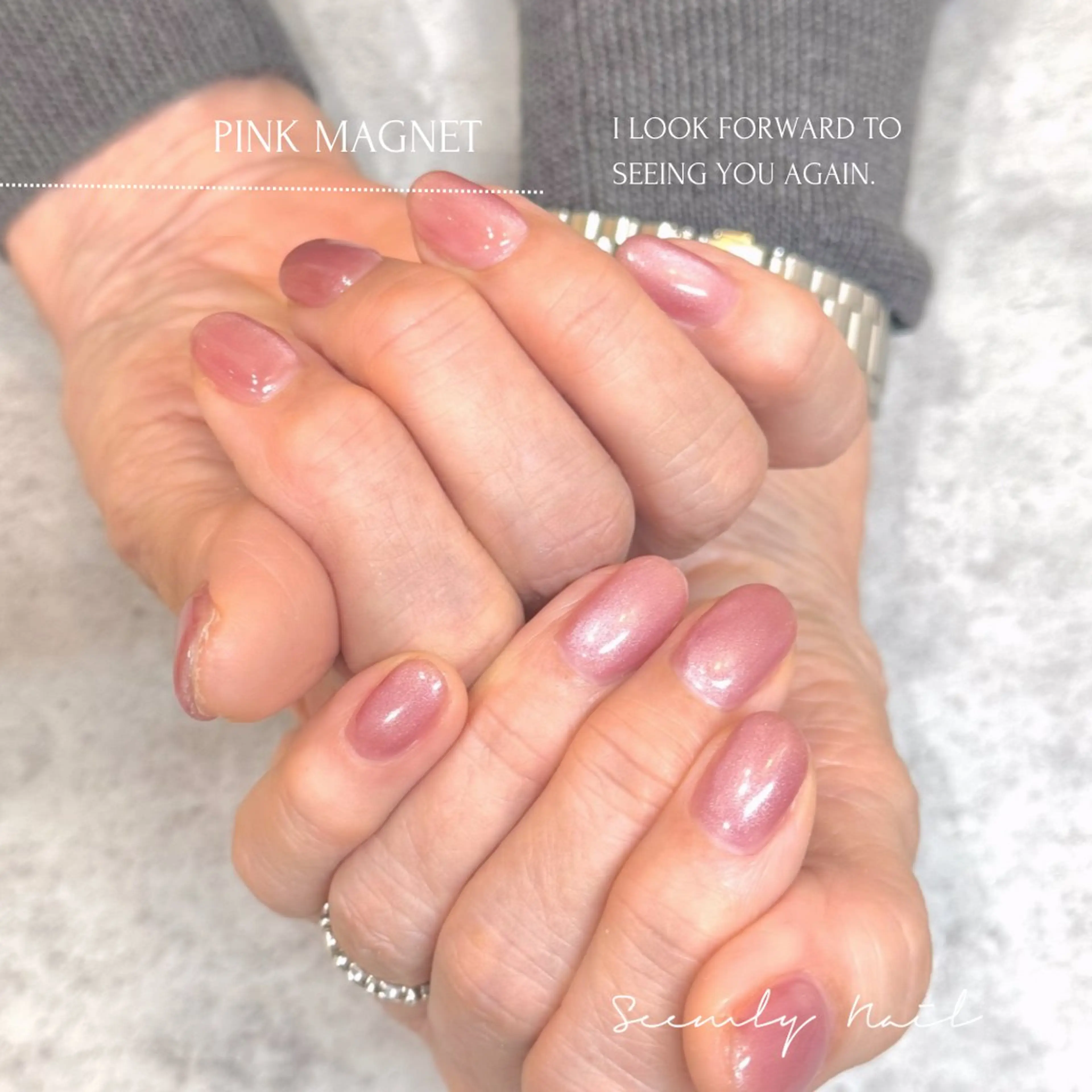 ネイル フレンチネイル ジェルネイル マグネットネイル パラジェル ピンク ハンドネイル Seemly 千田町店所属・フラワーパラジェル 🌸シームリーエミのネイルデザイン